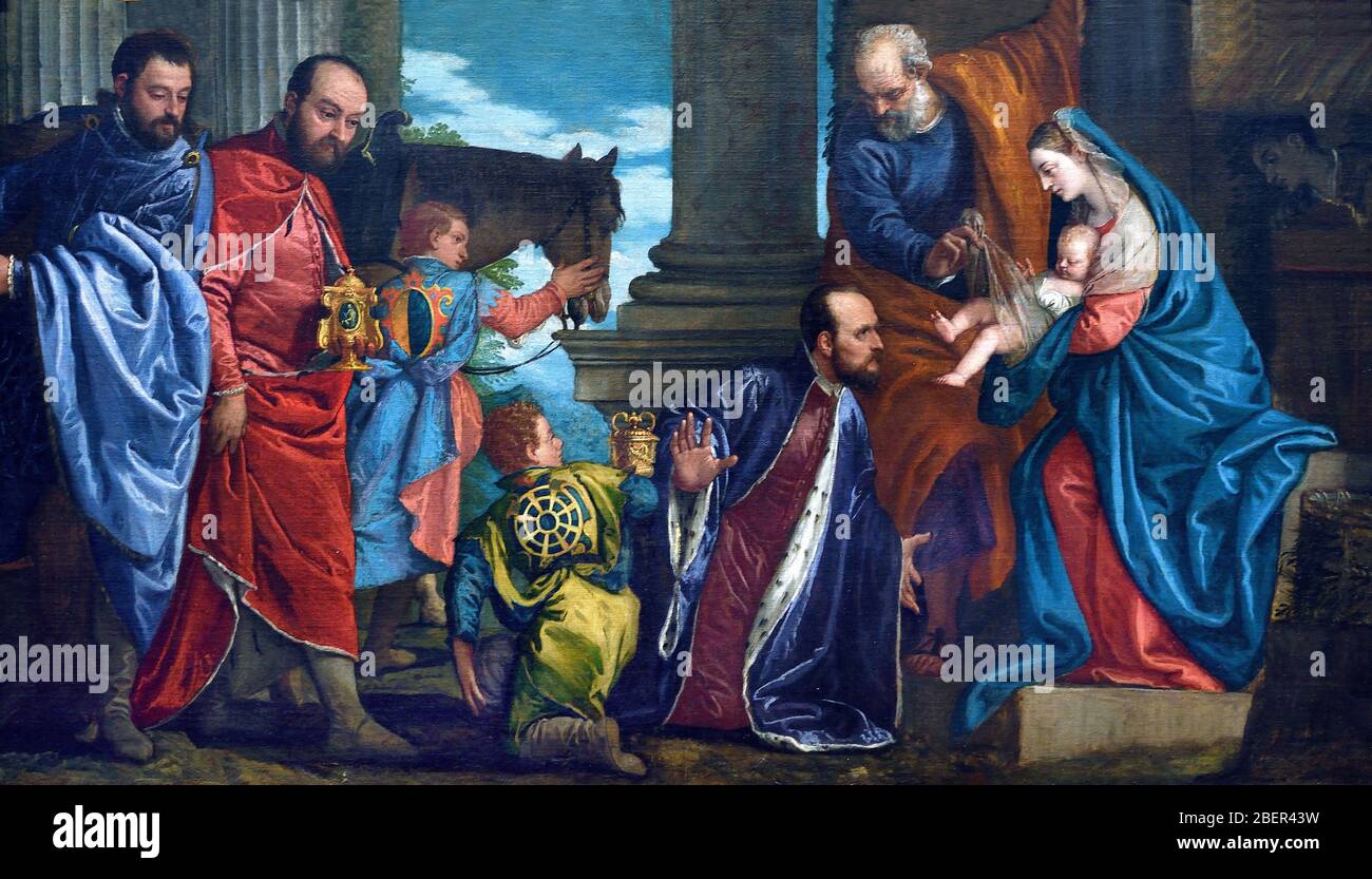 Die Anbetung der Heiligen drei Könige (weisen) Veronese (Paolo Caliari) 1528-1588 Italien Italienisch Stockfoto