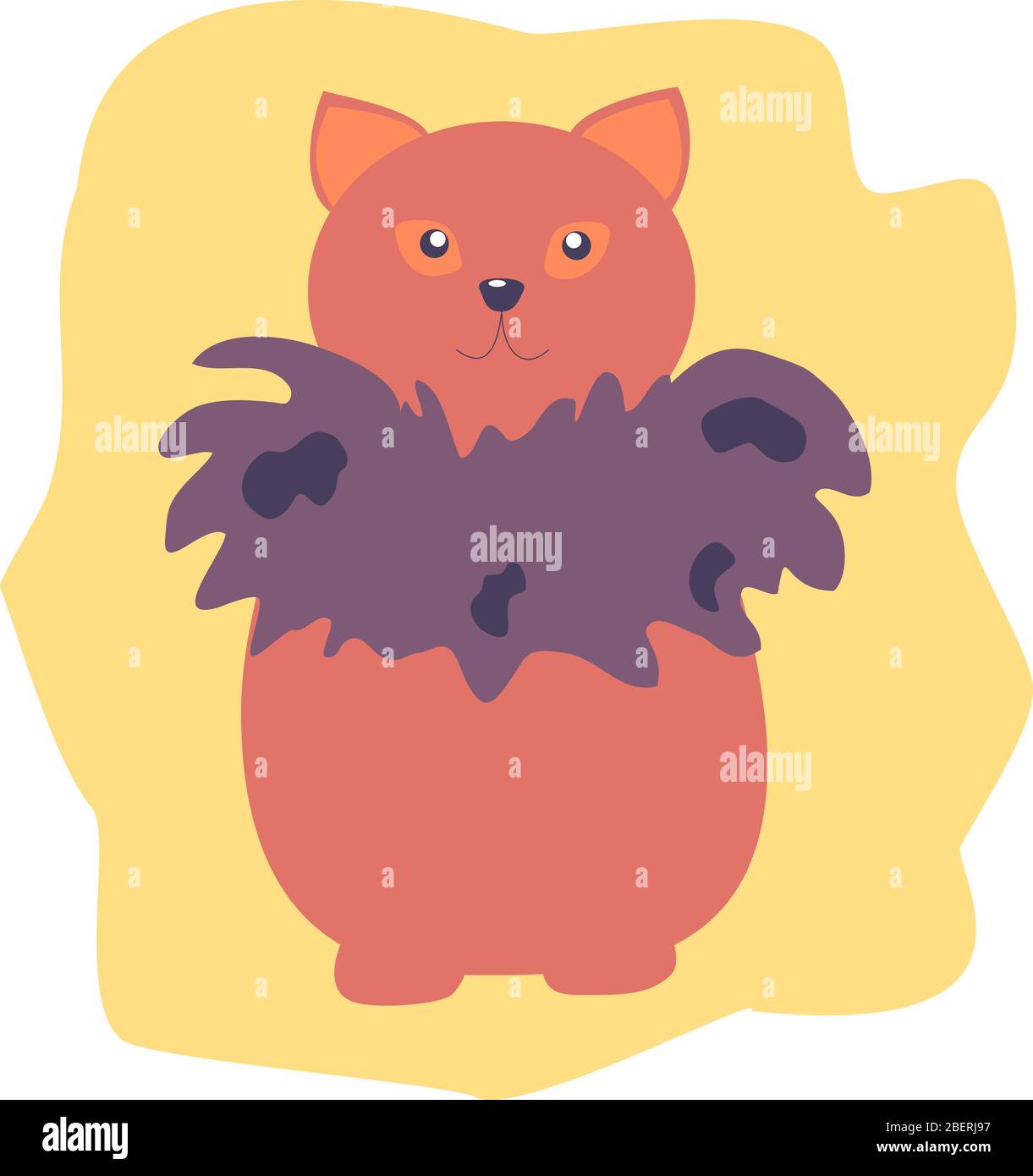 Fett orange Katze tragen Gefieder Boa Karton flache Illustration gelb Hintergrund Stockfoto