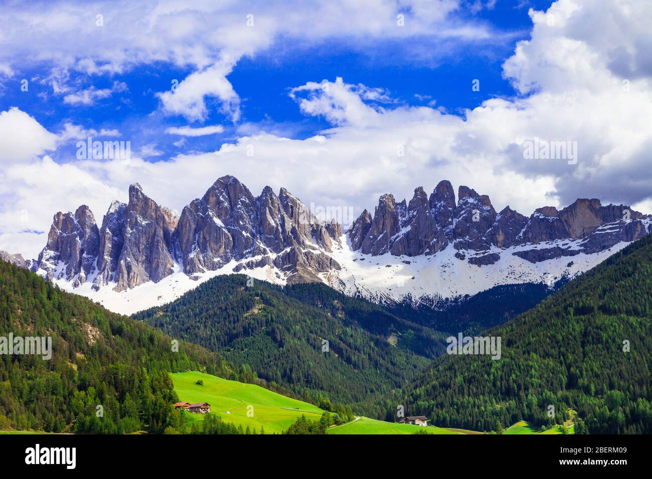 Beeindruckende alpine Landschaft, tolle Berge im Val di Funes,Trentino,Italien. Stockfoto