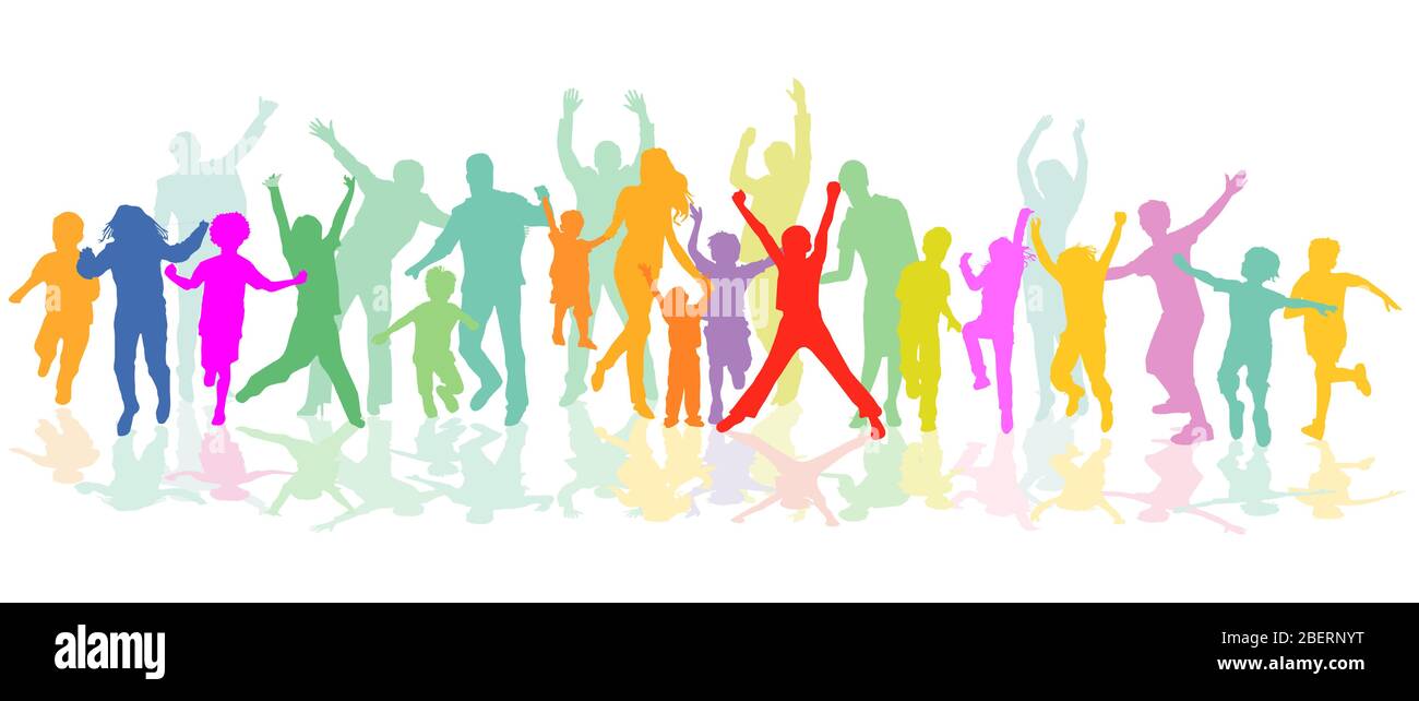 Fröhliche Familien mit Kindern, Eltern und Freunde haben Spaß, Illustration-isoliert Stock Vektor