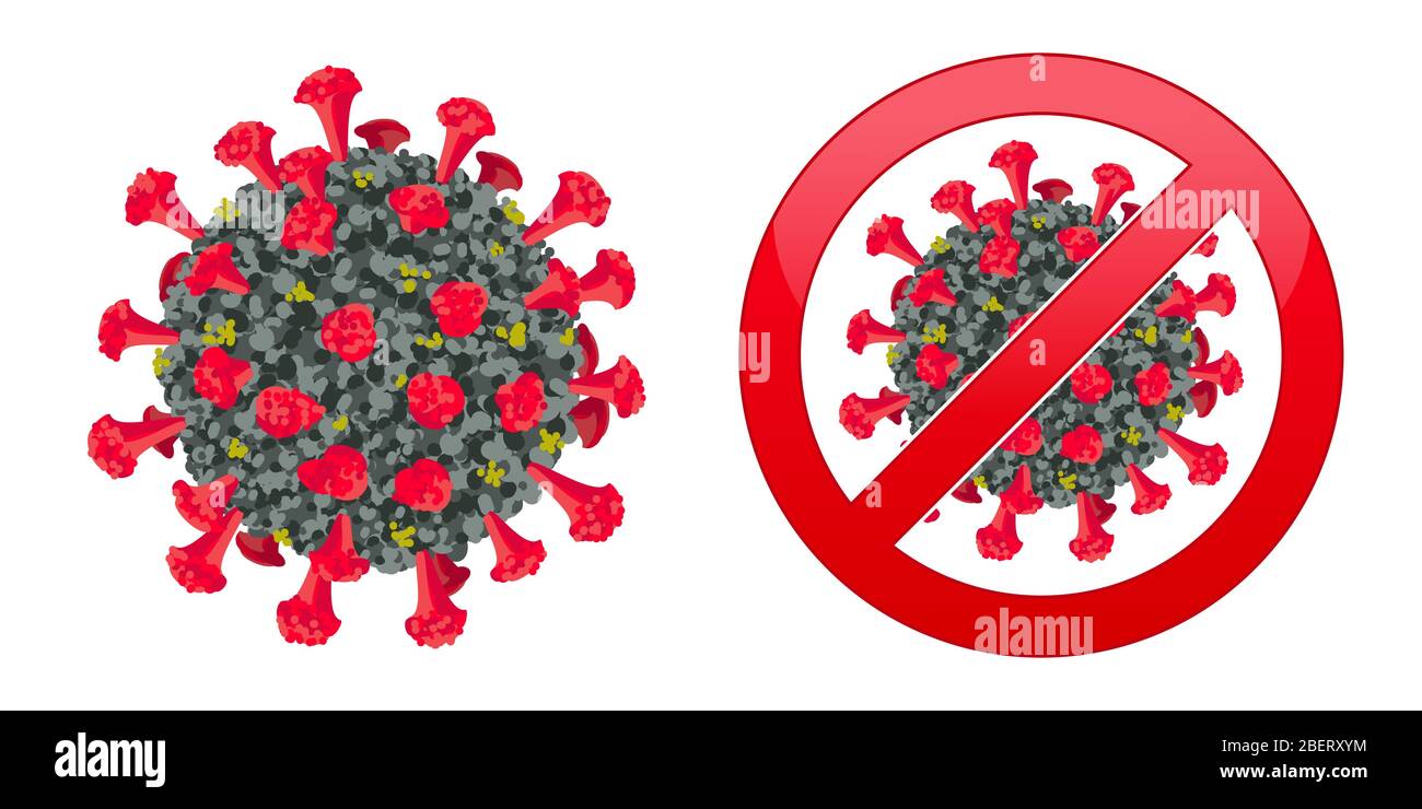 Coronavirus-Zelle mit roten verbieten Zeichen isoliert Stock Vektor