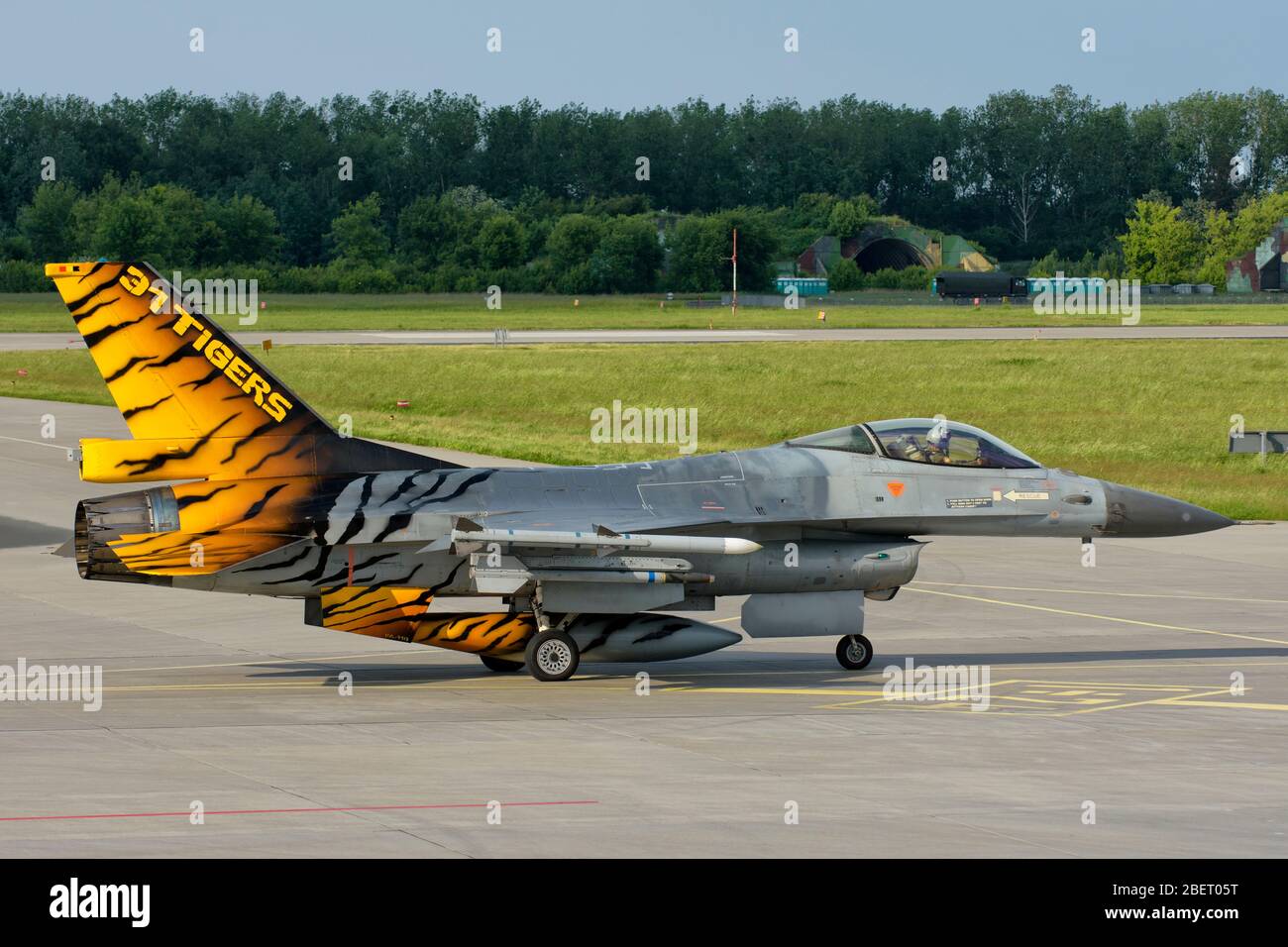 Die belgische Luftwaffe F-16 mit lackierter Heckflosse. Stockfoto