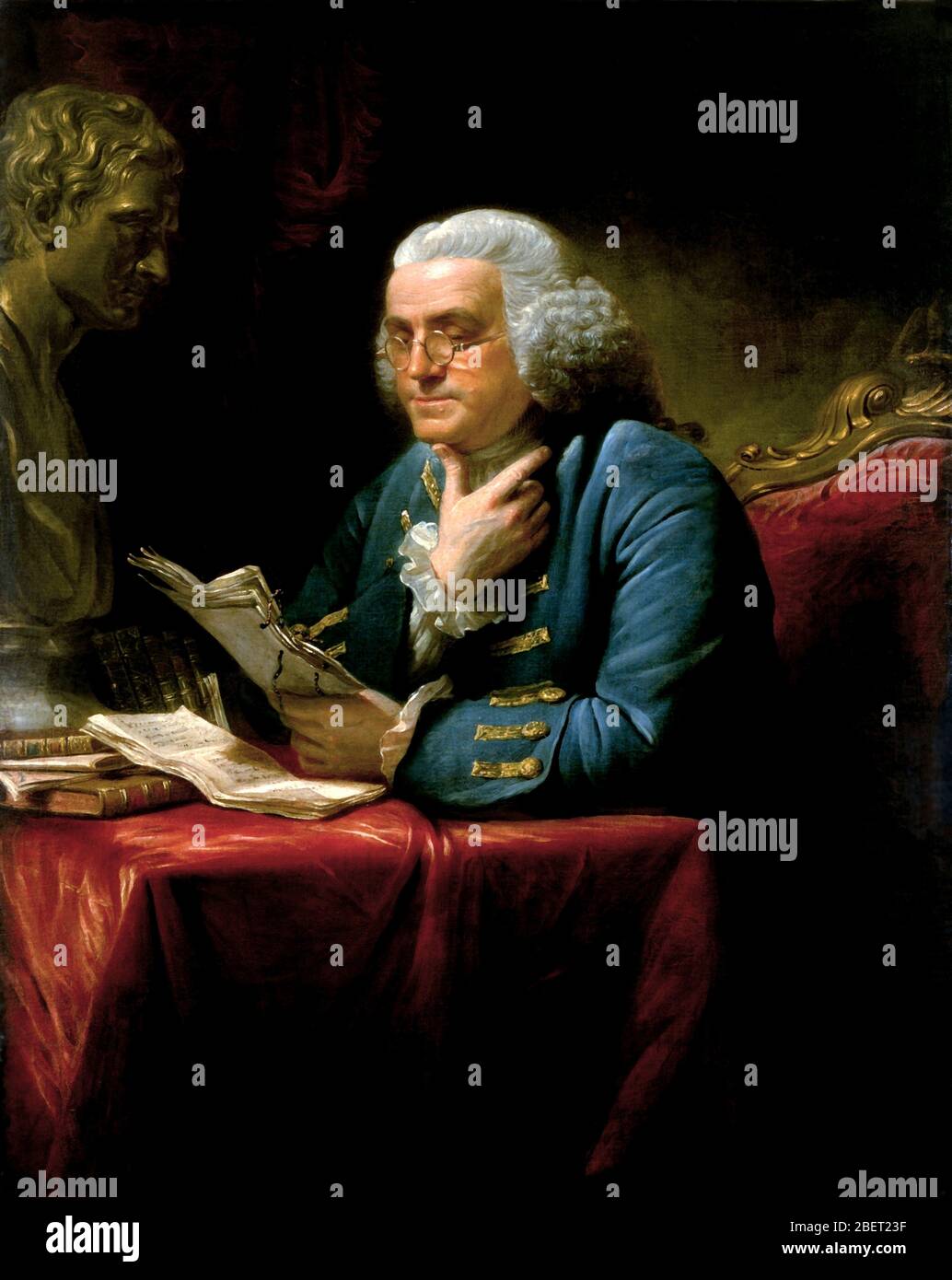 Vintage-Gemälde von Benjamin Franklin, einem der Gründerväter Amerikas. Stockfoto