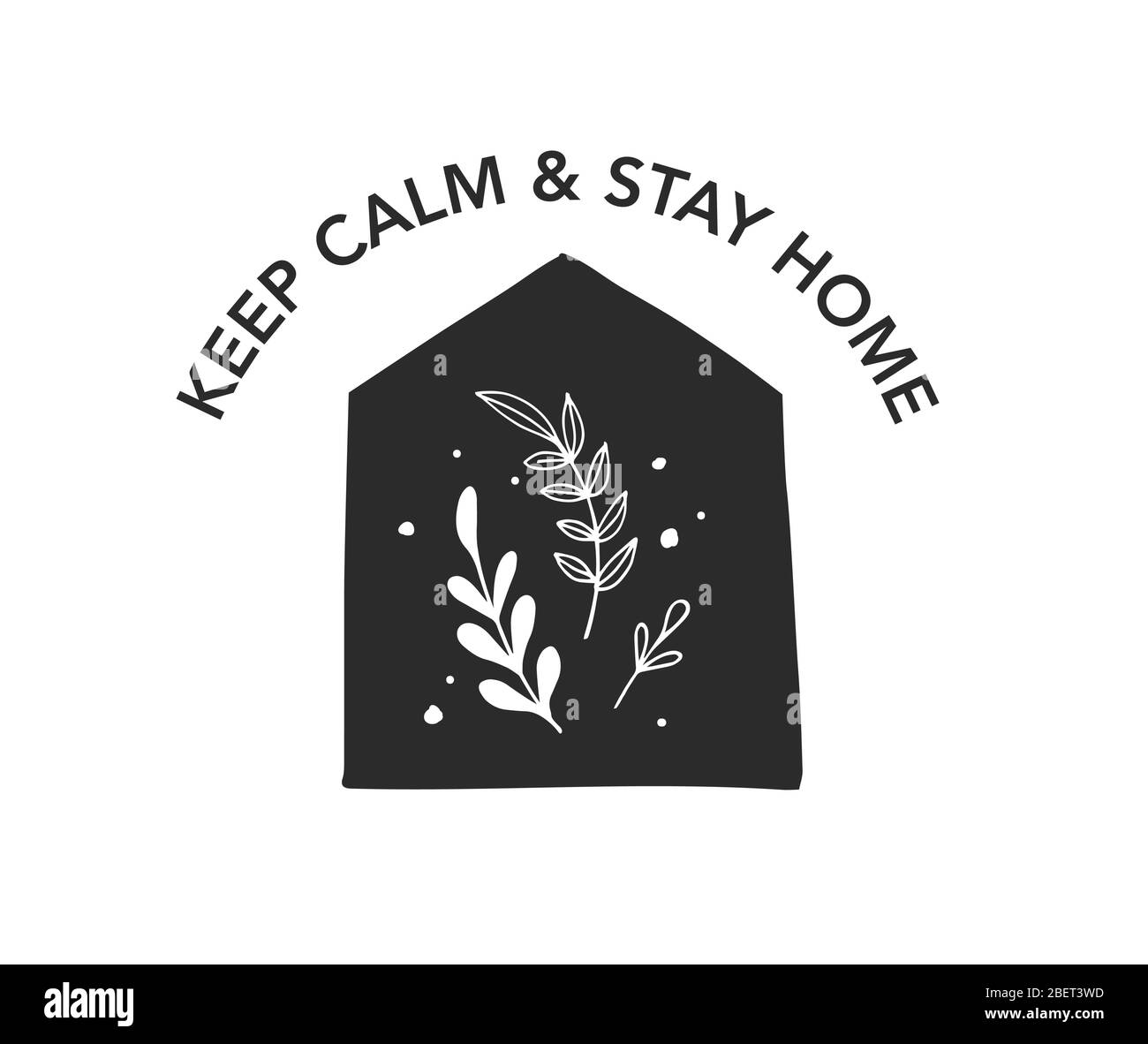 Bleiben Sie zu Hause, bleiben Sie sicher. Vektorlogos, Illustrationen und Symbole. Handgezeichnete Motivationssymbole Stock Vektor