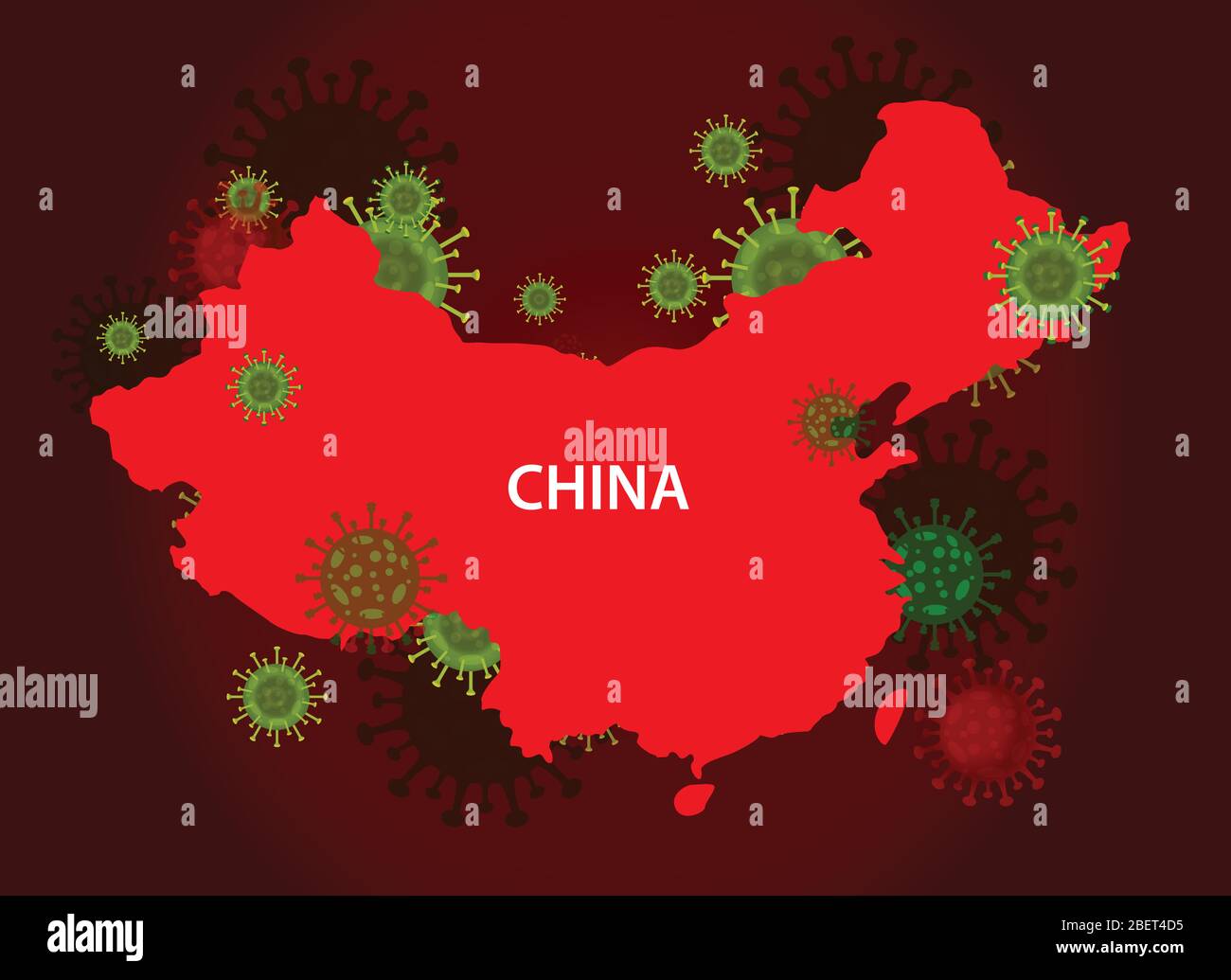 China-Karte mit Covid-19-Virenkonzept. Coronavirus ist auf der ganzen Welt verbreitet und in allen Ländern infiziert. Vektor-Illustration der roten Karte desig Stock Vektor