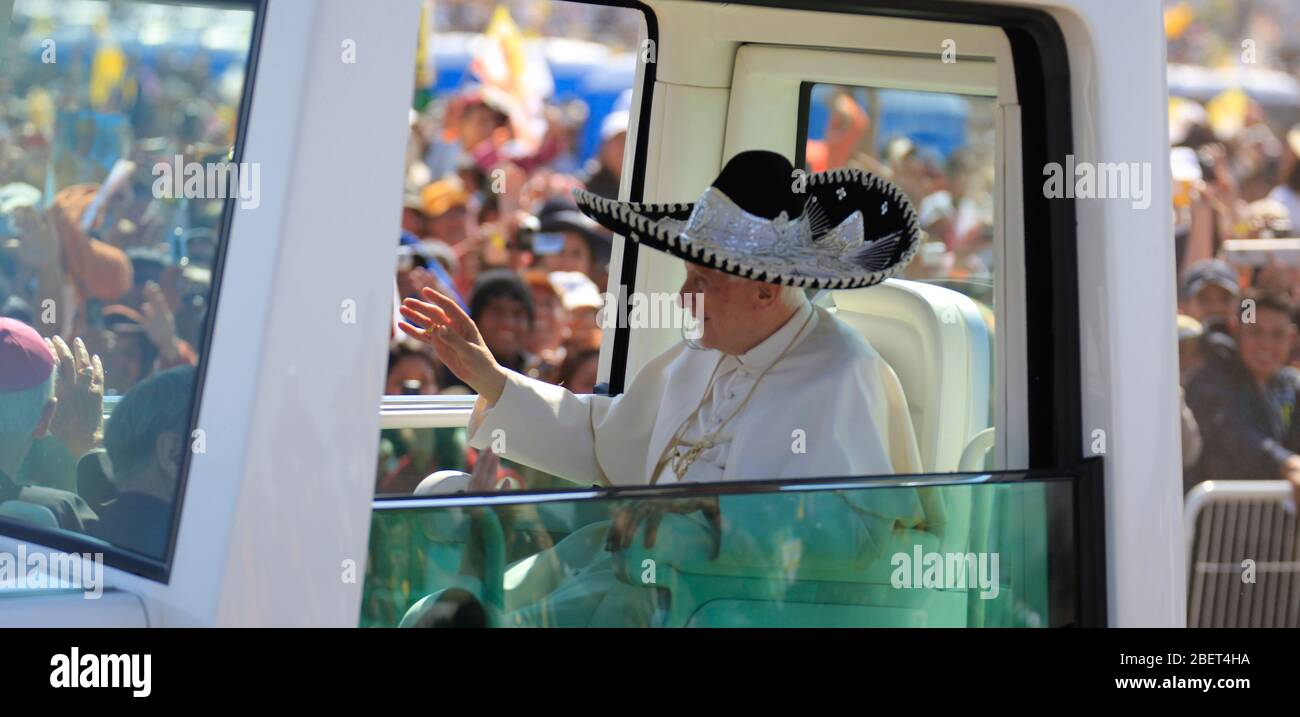 Papst Benedikt besuchte einige Orte in Guanajuato in seinem ersten Aufenthalt auf Land mexicanas.Joseph Ratzinger. El Papa Benedicto XVI visito algunos lugares de Stockfoto