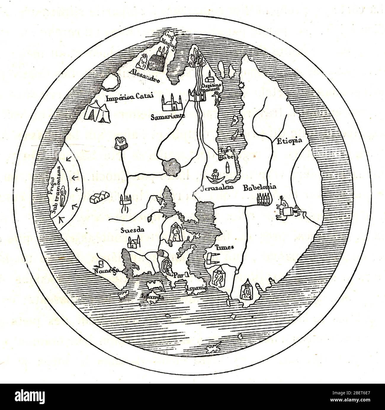 ANDREA BIANCO WELTKARTE EINE klare bw-Version der farbigen Karte, die vom venezianischen Segler und Kartographen des 15. Jahrhunderts erstellt wurde. Stockfoto