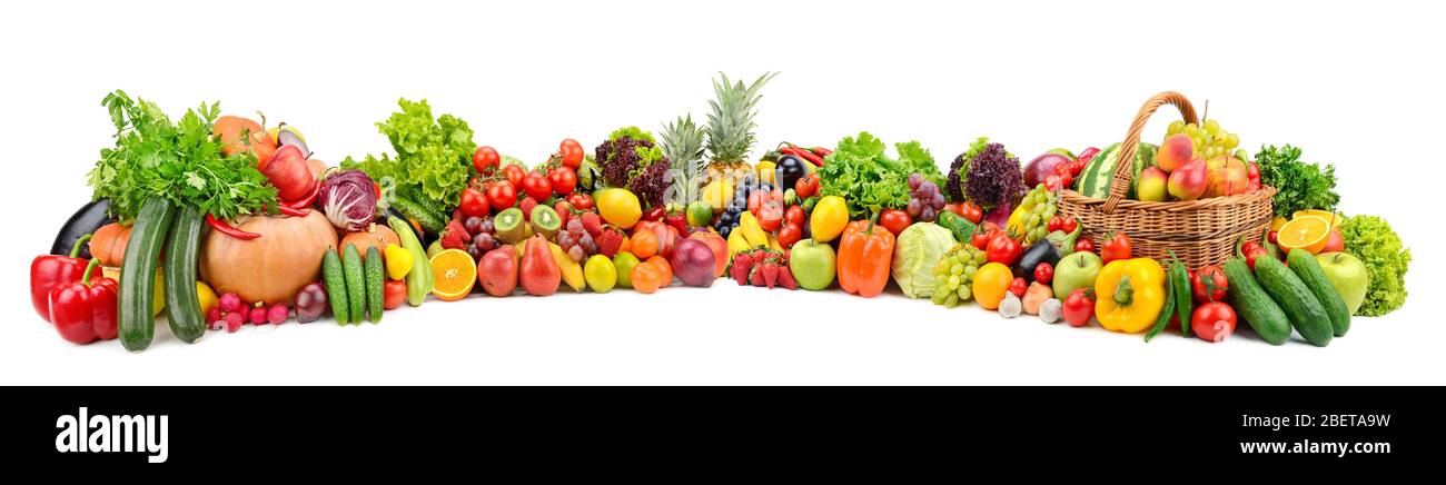 Gemüse, Obst, Beeren auf weißem Hintergrund isoliert. Kopierbereich Stockfoto