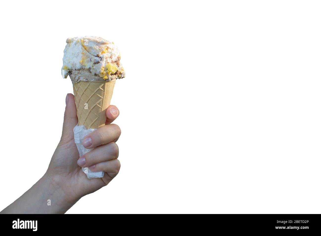 Eiszapfen in der Hand isoliert auf weißem Hintergrund Stockfoto