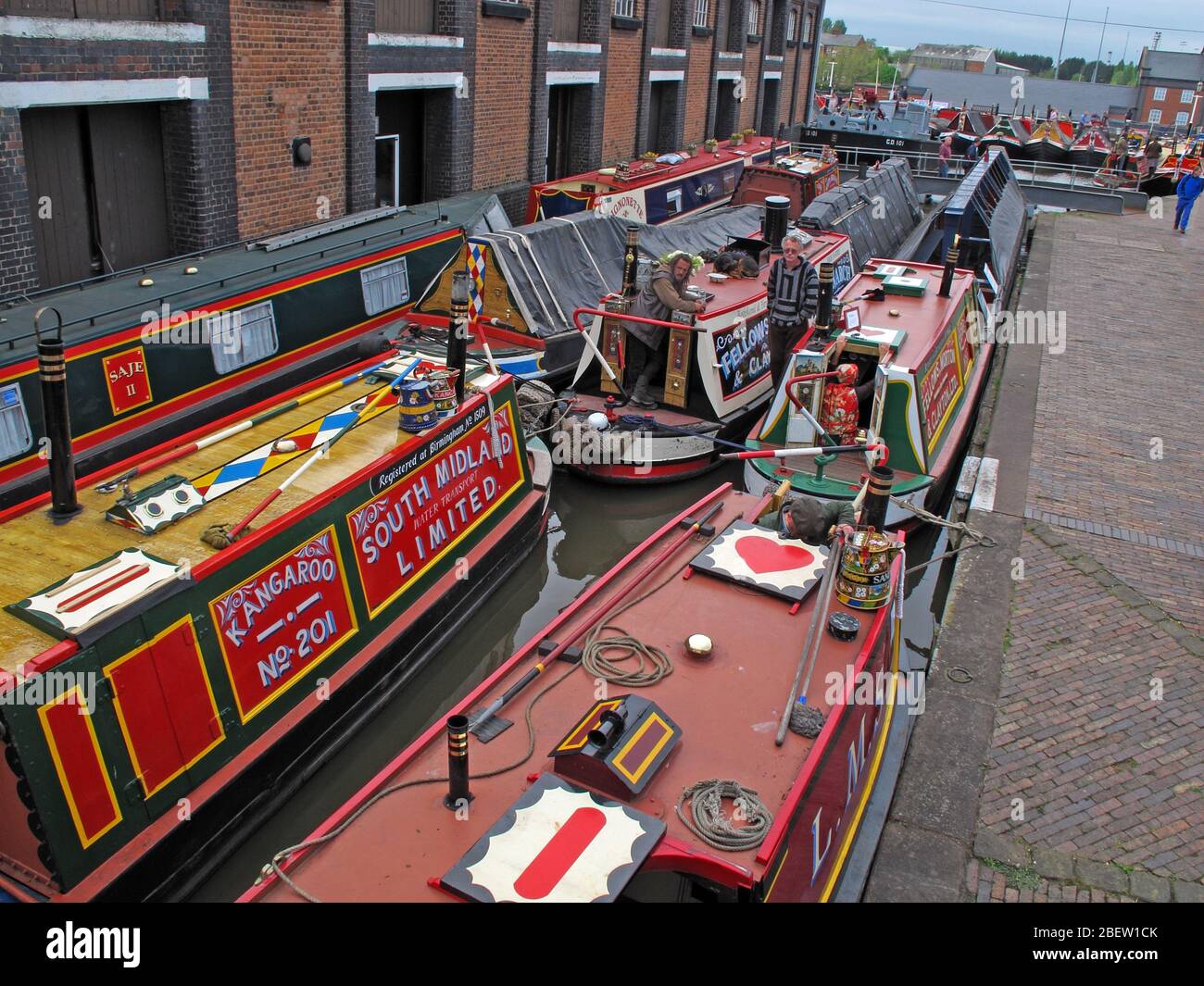 Sammlung von Bargen, Ellesmere Port Canal Museum, British Canal und Wasserwege Erbe, South Pier Rd, Ellesmere Port, Cheshire, England, Großbritannien, CH65 4FW Stockfoto