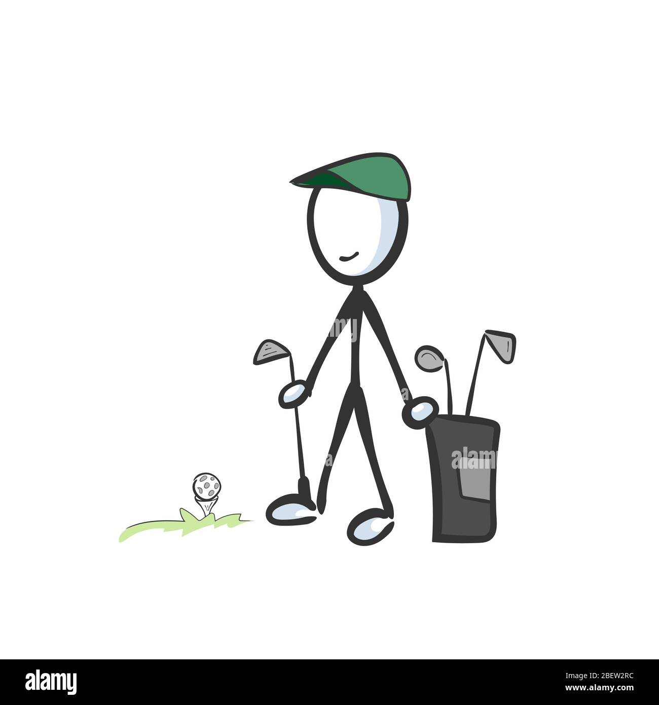 Golfspieler mit Clubsäcke und Ausrüstung. Golfplatz. Handgezeichnet. Stickman Cartoon. Doodle Skizze, Vektor Grafik Illustration Stock Vektor
