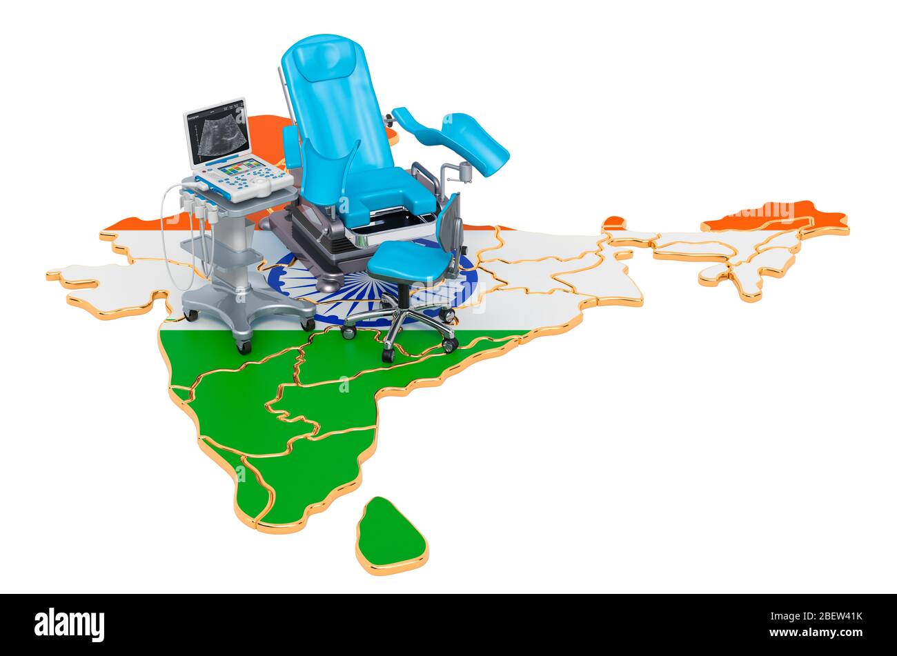 Gynäkologie und Geburtshilfe in Indien Konzept, 3D-Rendering isoliert auf weißem Hintergrund Stockfoto