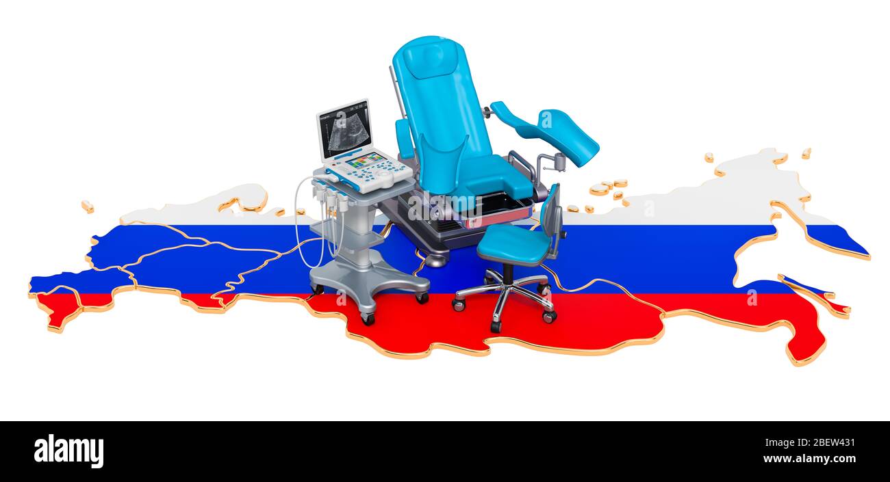 Gynäkologie und Geburtshilfe in Russland Konzept, 3D-Rendering isoliert auf weißem Hintergrund Stockfoto