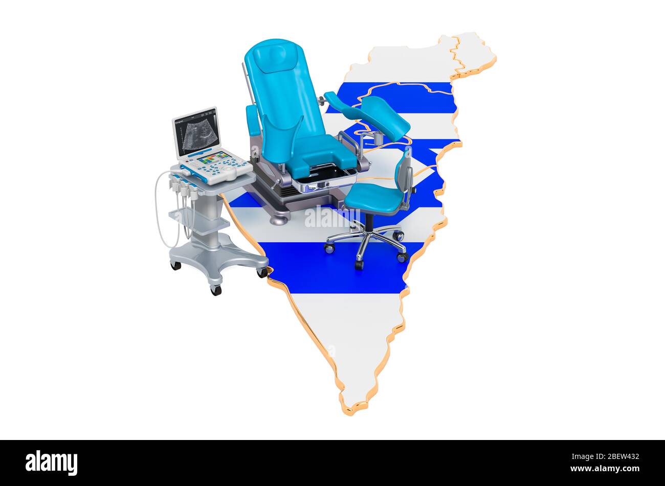 Gynäkologie und Geburtshilfe in Israel Konzept, 3D-Rendering isoliert auf weißem Hintergrund Stockfoto