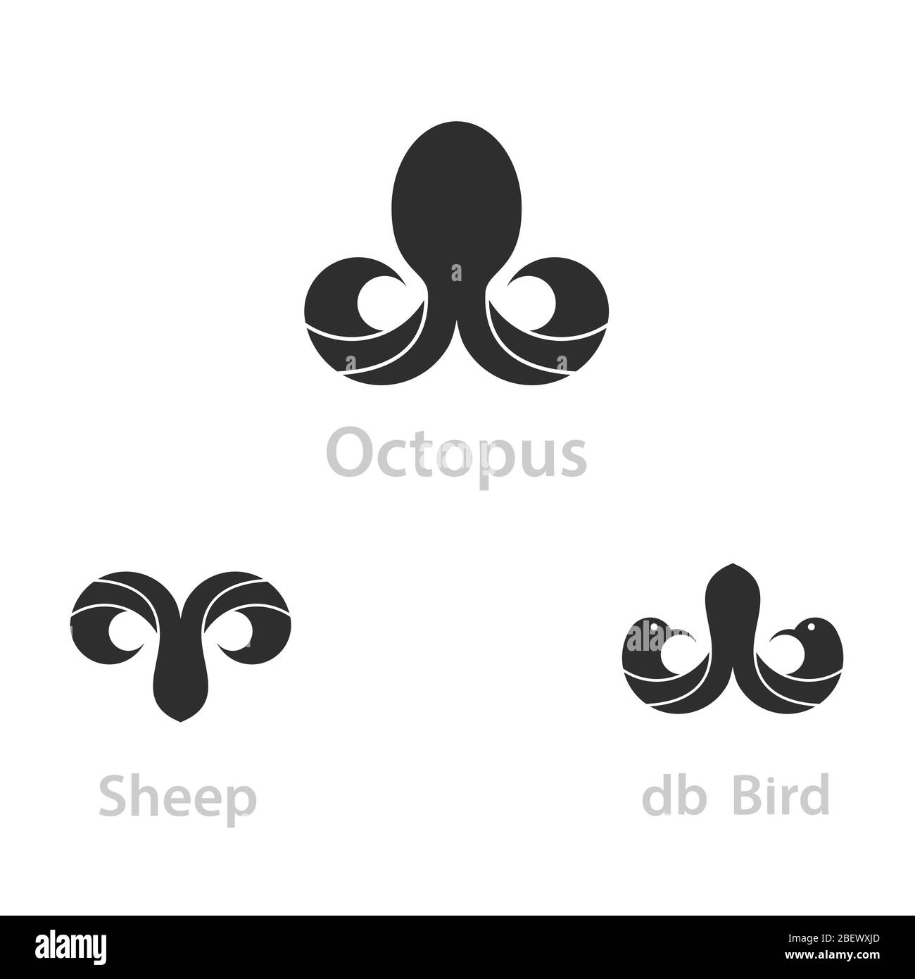 Set von Tier-Symbole und Symbole, einfaches Logo von Krake, Schafe und Vogel, Doppelvögel ein Logo für Anfangsbuchstaben db Grafik-Vektor, abstrakt Geschäft Stock Vektor
