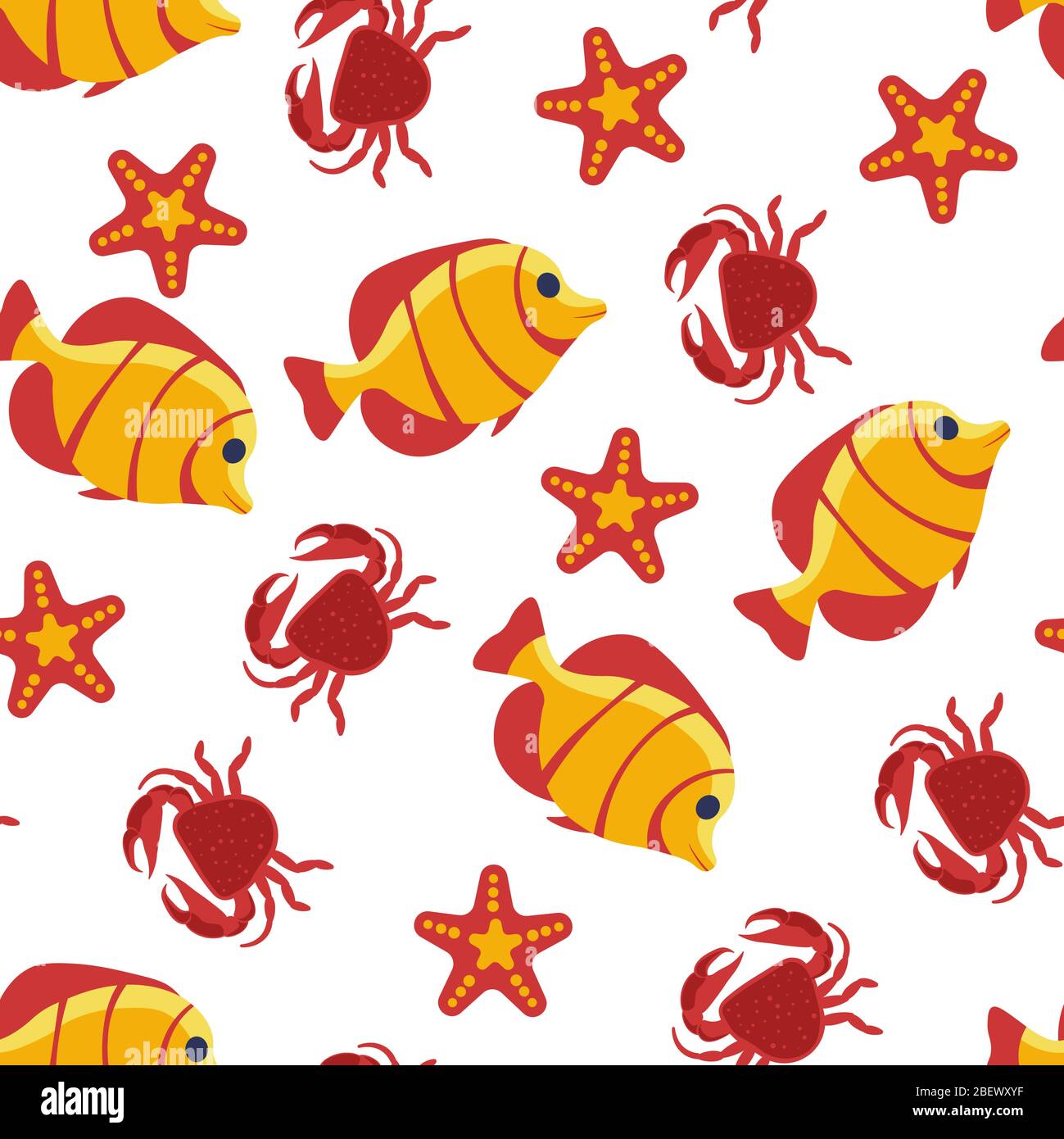 Wassertiere, Fische und Krabben, Seestar nahtloses Muster Stock Vektor