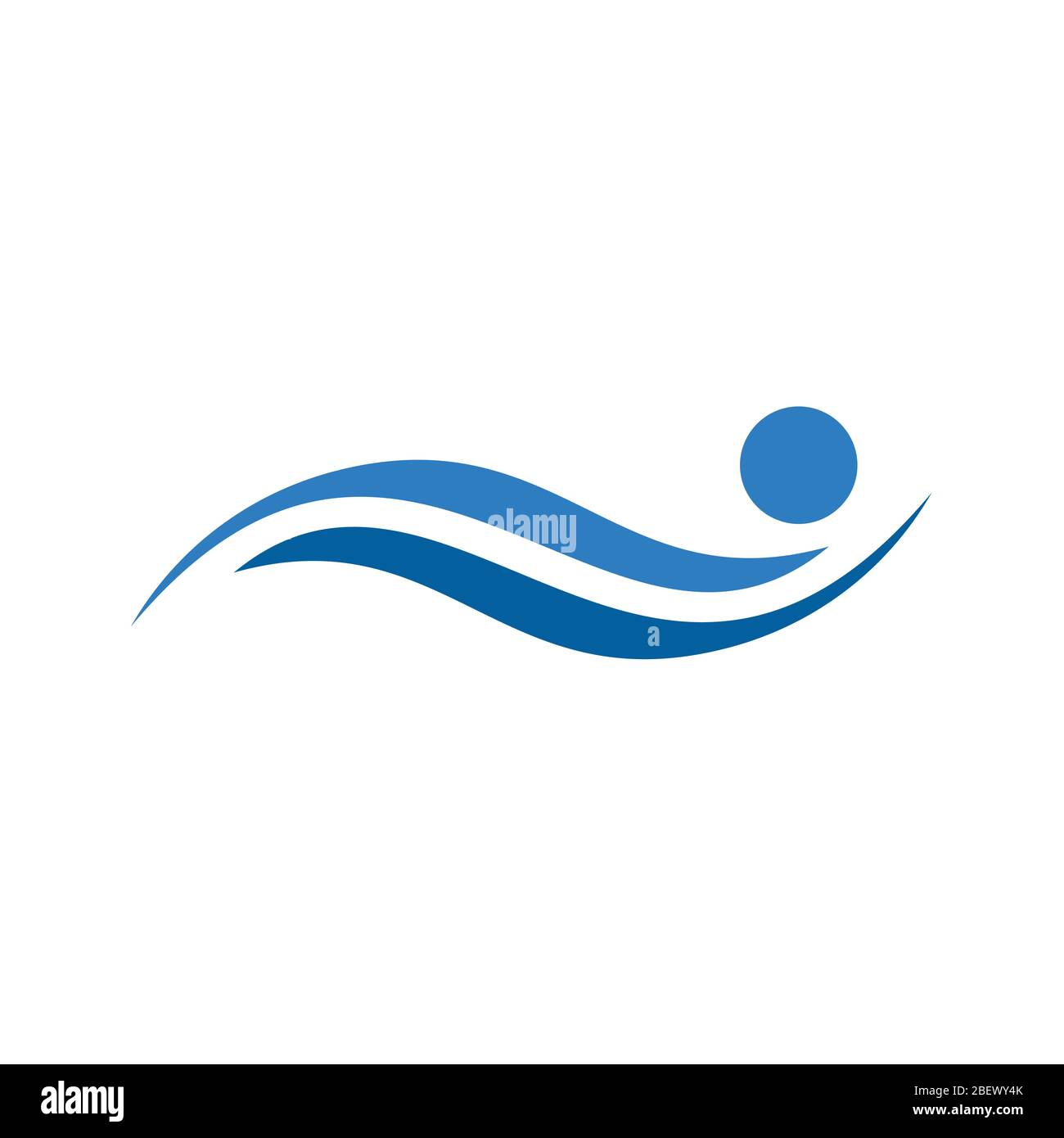 Menschliches Schwimmen Logo, Sonne und Welle Grafik-Logo Vorlage, eine Illustration von Meer und Ozean, isoliert auf weißem Hintergrund. Stock Vektor
