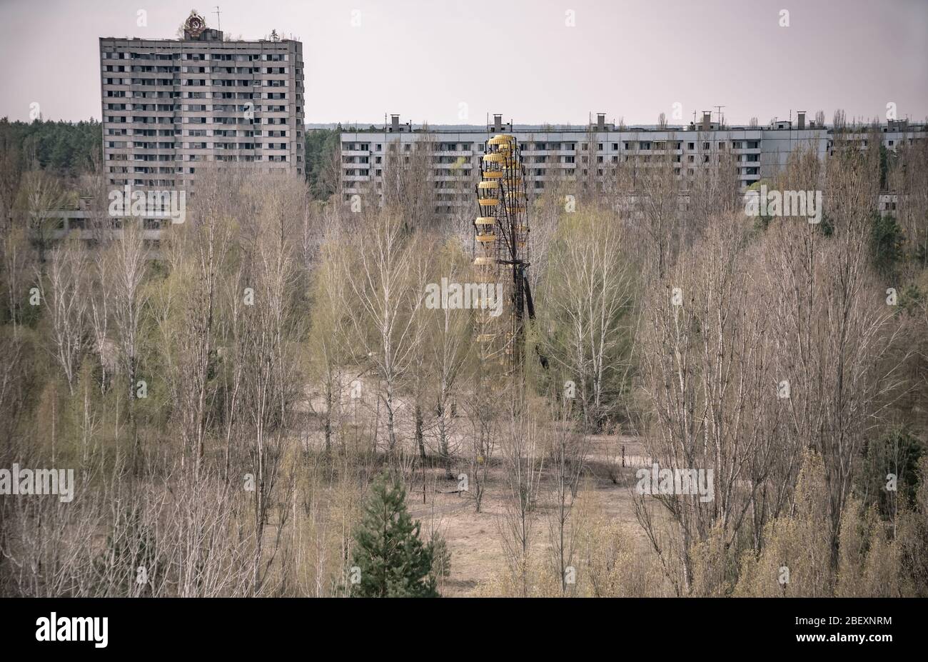 Hauptplatz von verlassenen Stadt Pripyat Sperrzone von Tschernobyl in der Ukraine Stockfoto