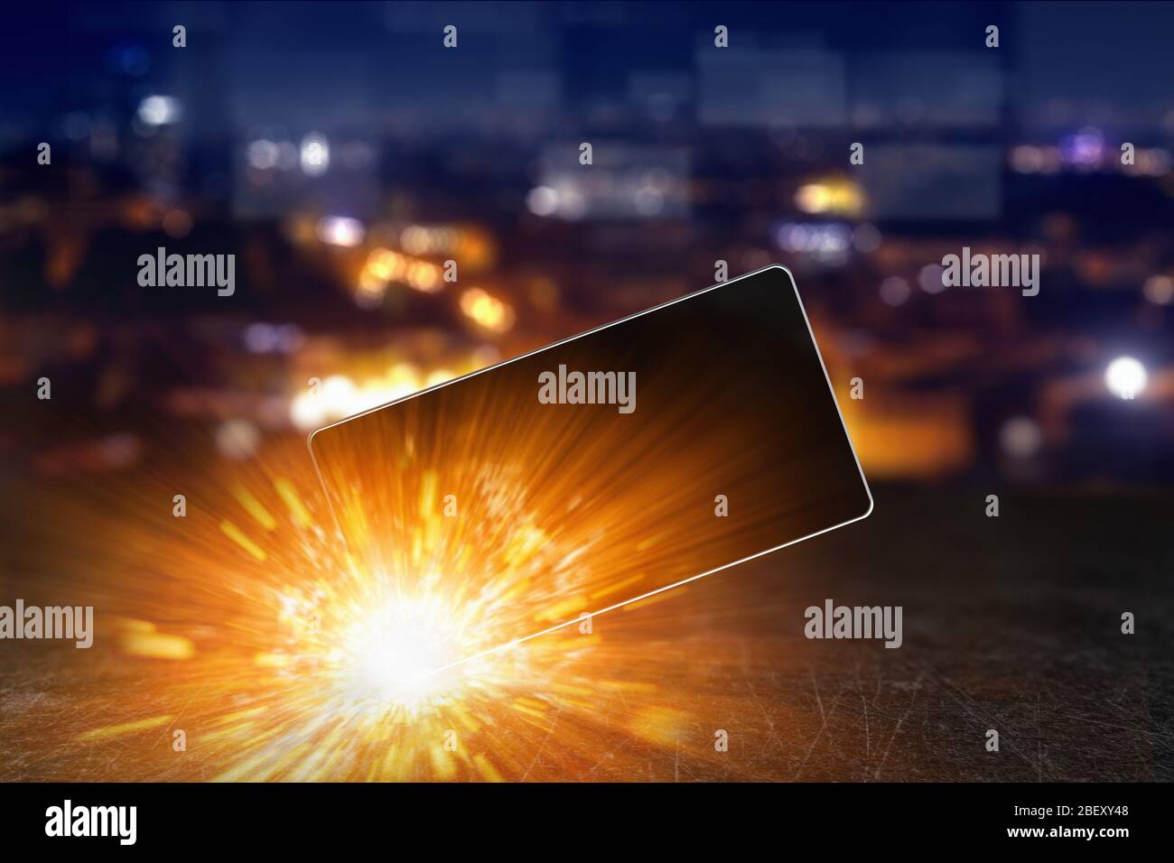 Smartphone Akku Explosion, explodierende Handy, Überhitzung Batteriezellen Stockfoto