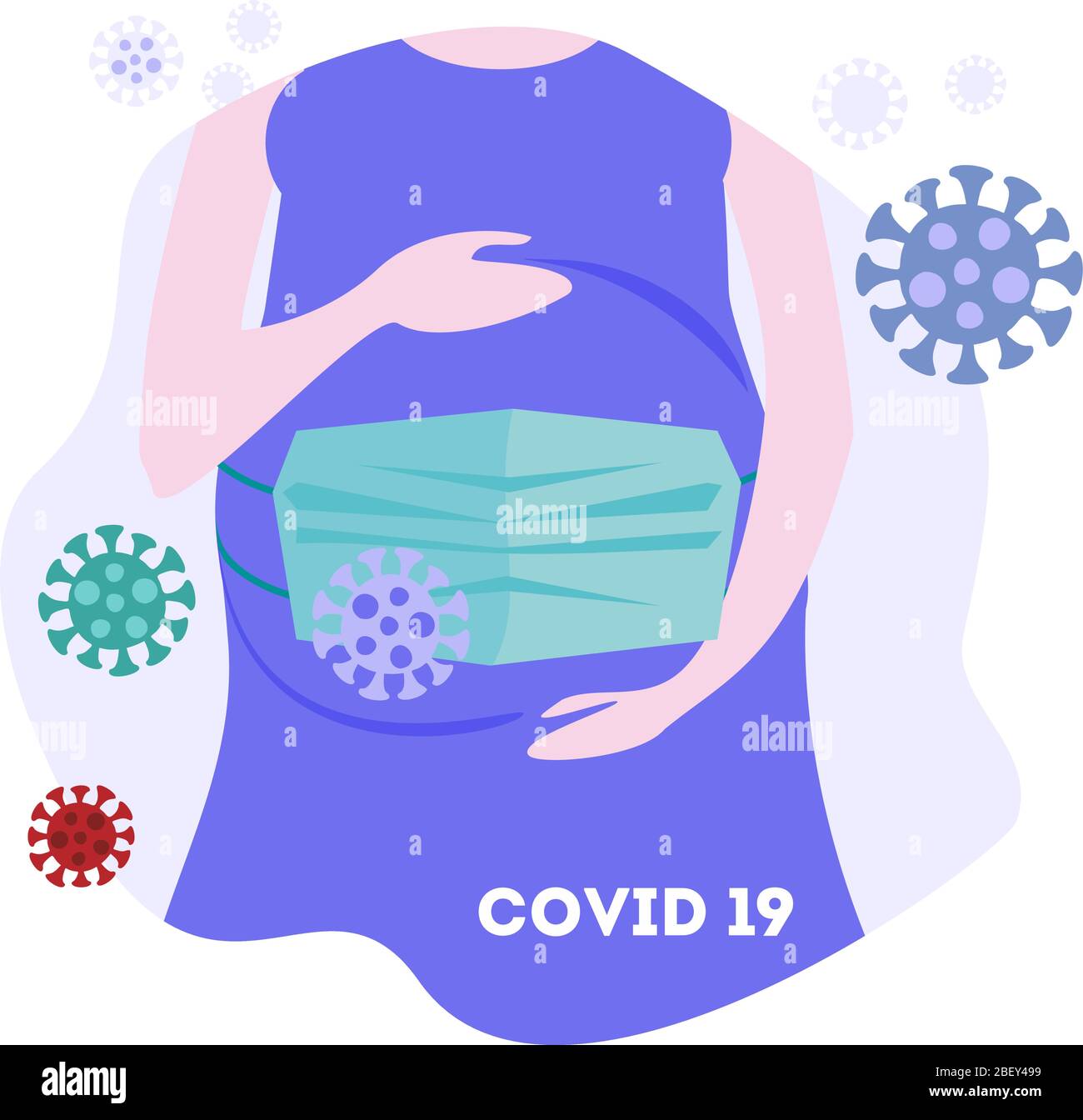 Schutz einer schwangeren Frau vor Coronavirus. Schwangere Frau Gesundheit Konzept. Stock Vektor