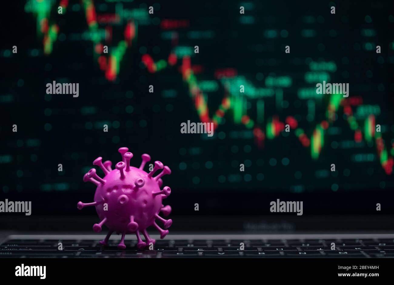 Viren und Trenddiagramm nach unten Stockfoto