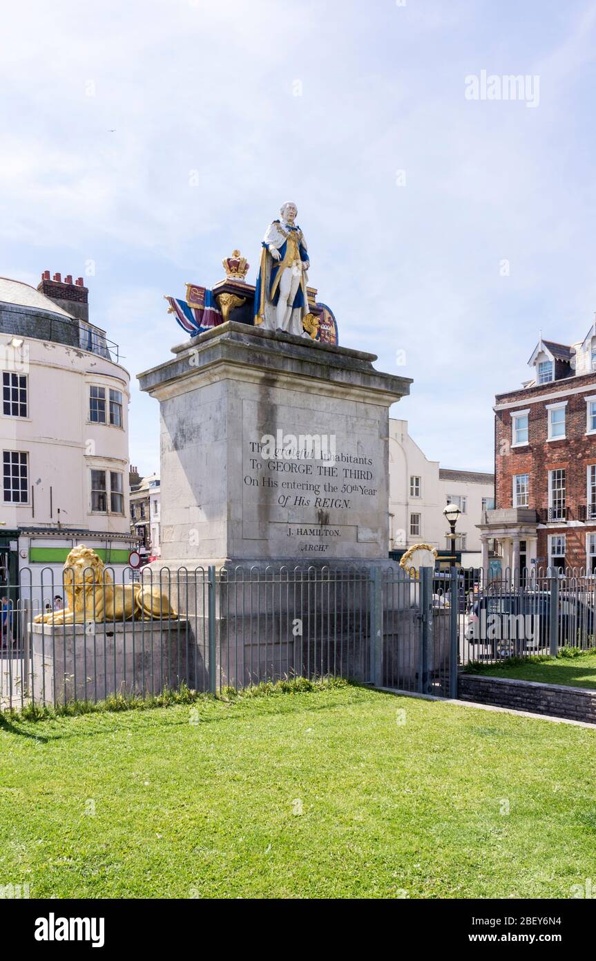 König Georg III Statue, errichtet als Tribut an den König in 1810. Weymouth, Dorset, England, GB, Großbritannien Stockfoto