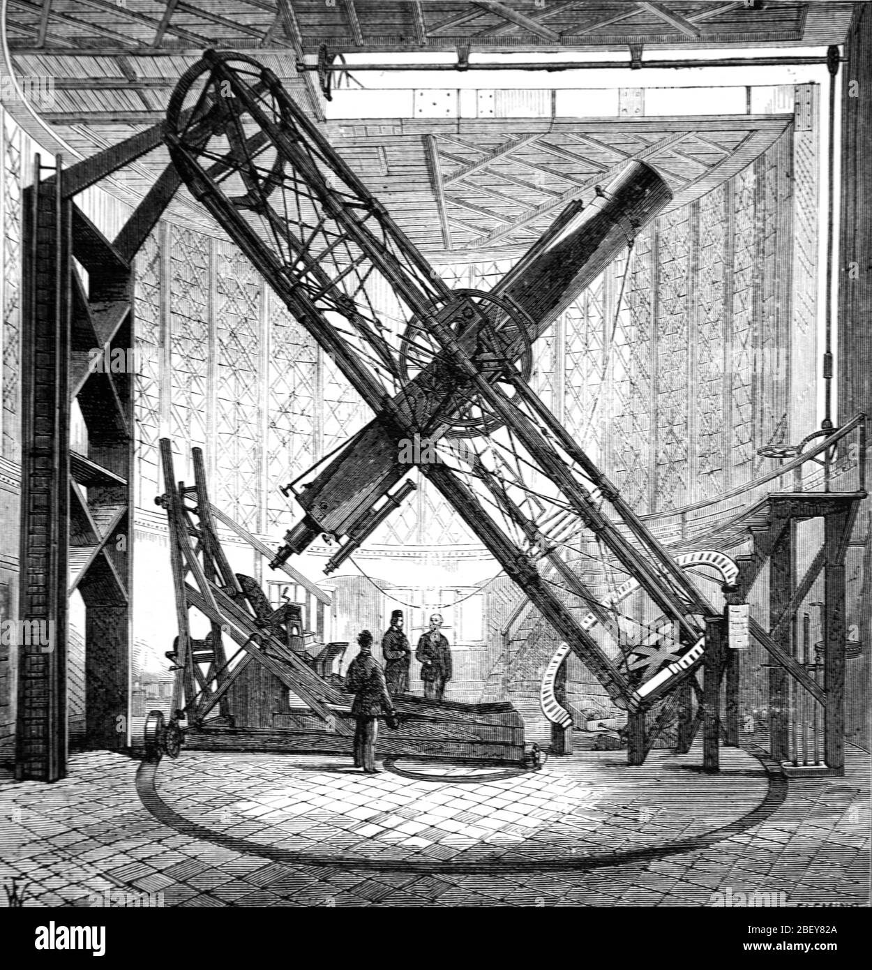 Sheepshanks Äquatorialteleskop am Royal Greenwich Observatory Greenwich London England Großbritannien. Vintage oder Alte Illustration oder Gravur 1888 Stockfoto