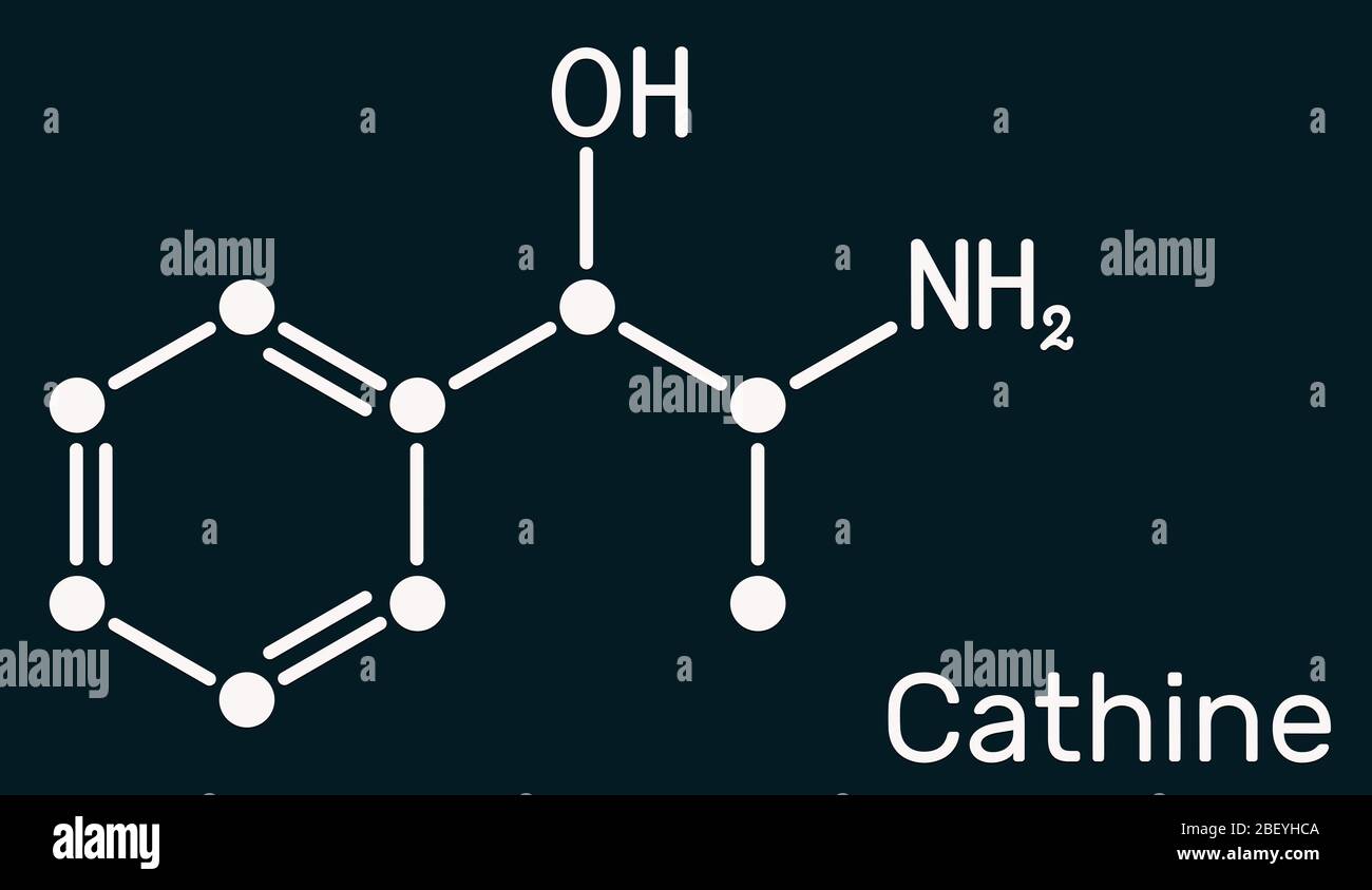 Cathin, Norpseudoephedrin, C9H13NO-Molekül. Es ist ein alkaloides,  psychoaktives Medikament mit stimulierenden Eigenschaften. Es ist natürlich  in Catha edulis, kh gefunden Stockfotografie - Alamy