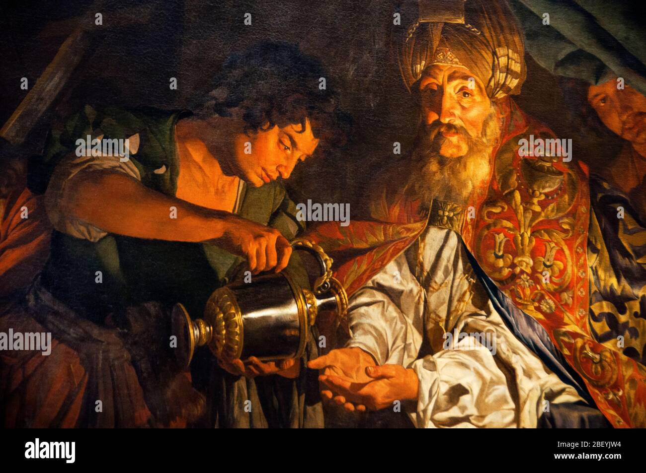Pontius Pilate wäscht seine Hände Öl auf Leinwand von Mathias Stomer im Louvre, Paris, Frankreich Stockfoto