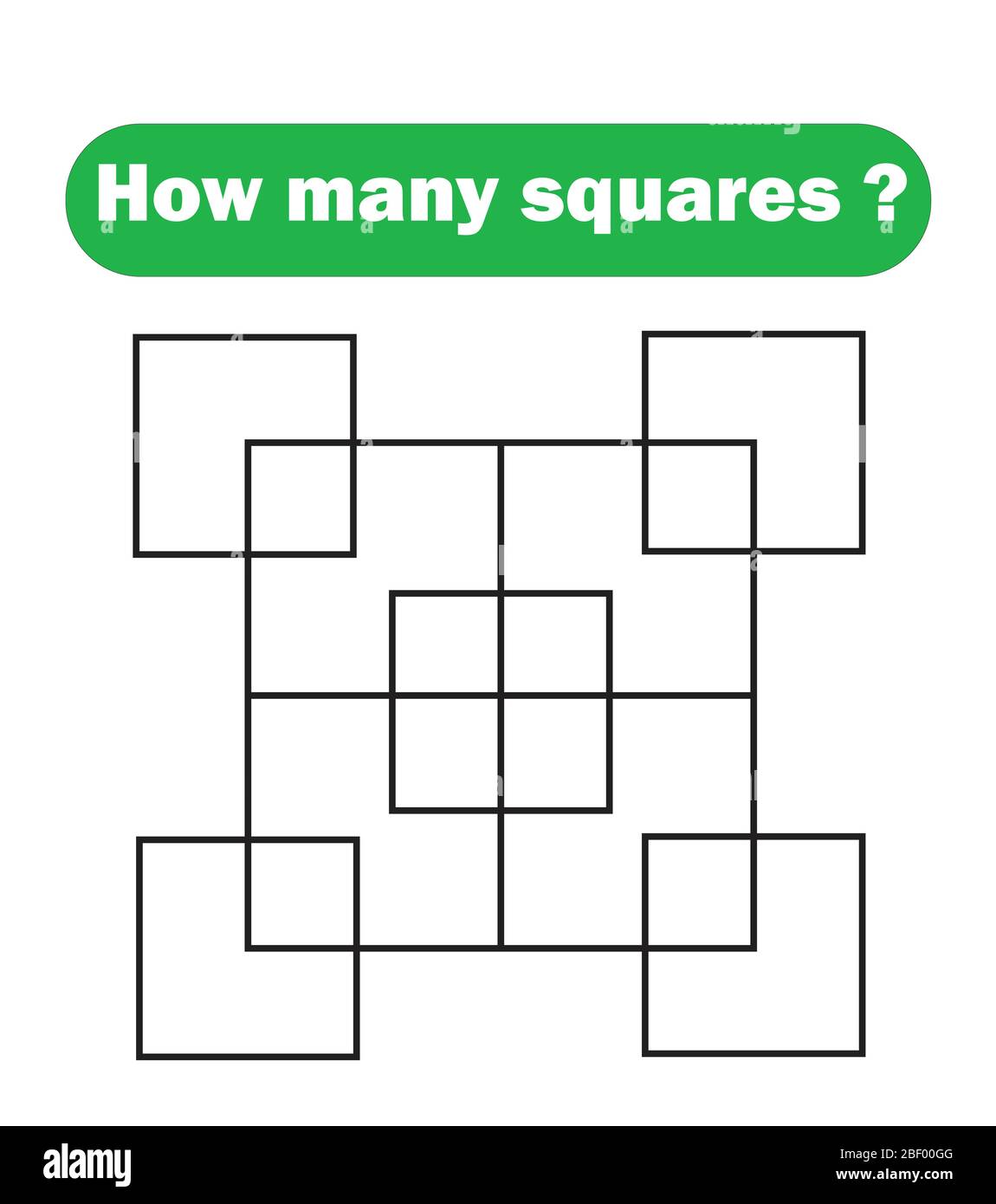 Wie viele Quadrate? Mathematik Bildung Spiel. Stock Vektor