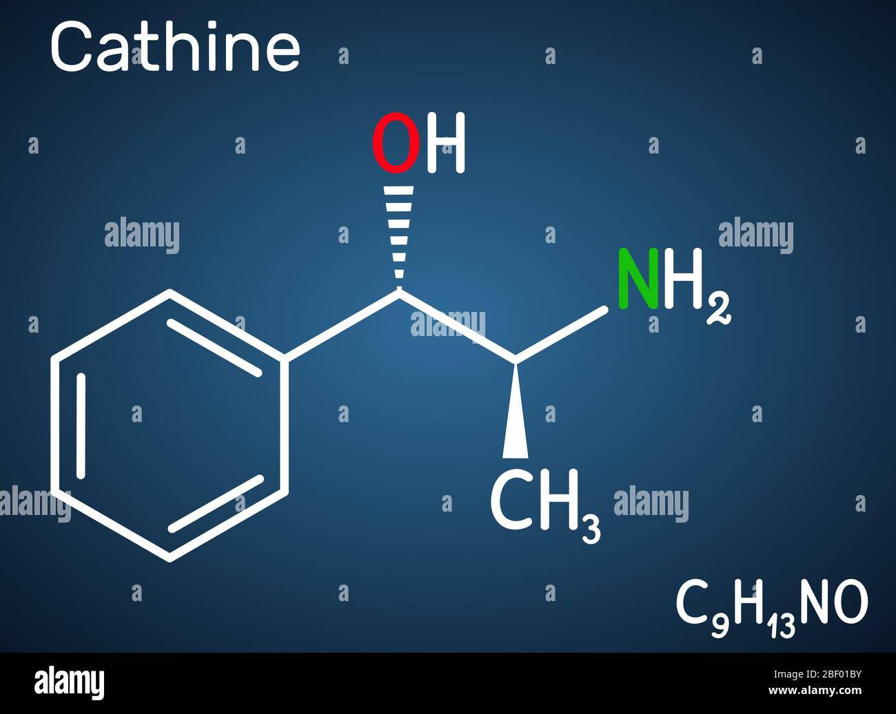 Cathin, Norpseudoephedrin, C9H13NO-Molekül. Es ist ein alkaloides,  psychoaktives Medikament mit stimulierenden Eigenschaften. Es ist natürlich  in Catha edulis, kh gefunden Stock-Vektorgrafik - Alamy