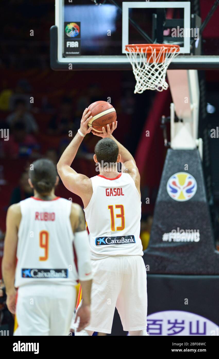 Marc Gasol, Ricky Rubio. Spanien gegen Serbien. FIBA Basketball Wm China 2019, zweite Runde Stockfoto