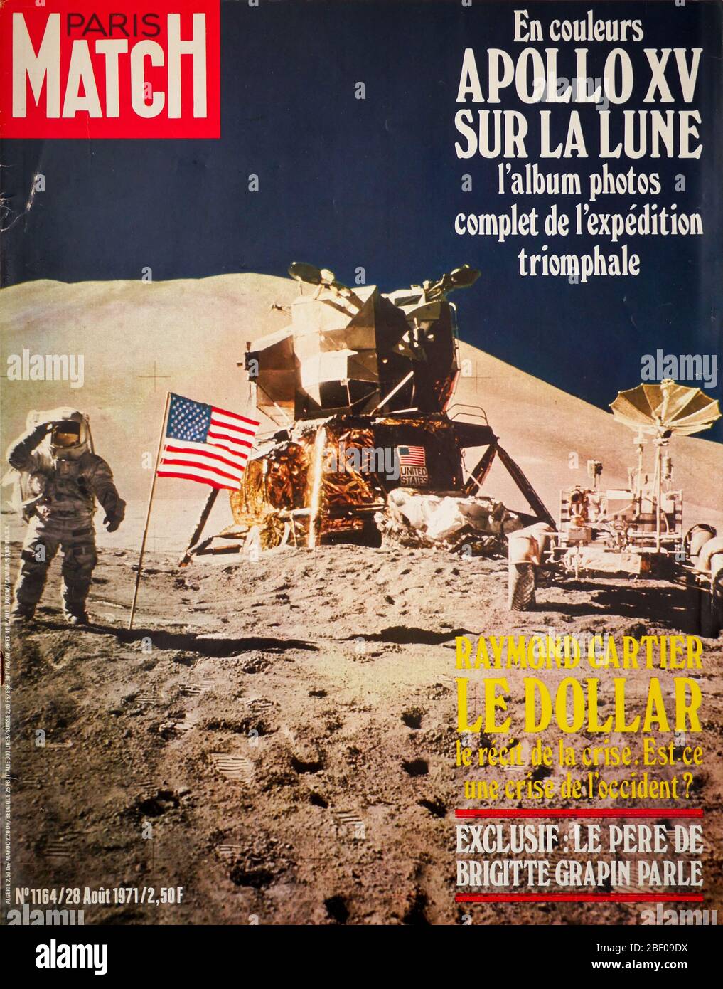 Titelseite des französischen Nachrichtenmagazins Paris-Match, Nr. 1164, Apollo XV Expedition zum Mond, 1971, Frankreich Stockfoto