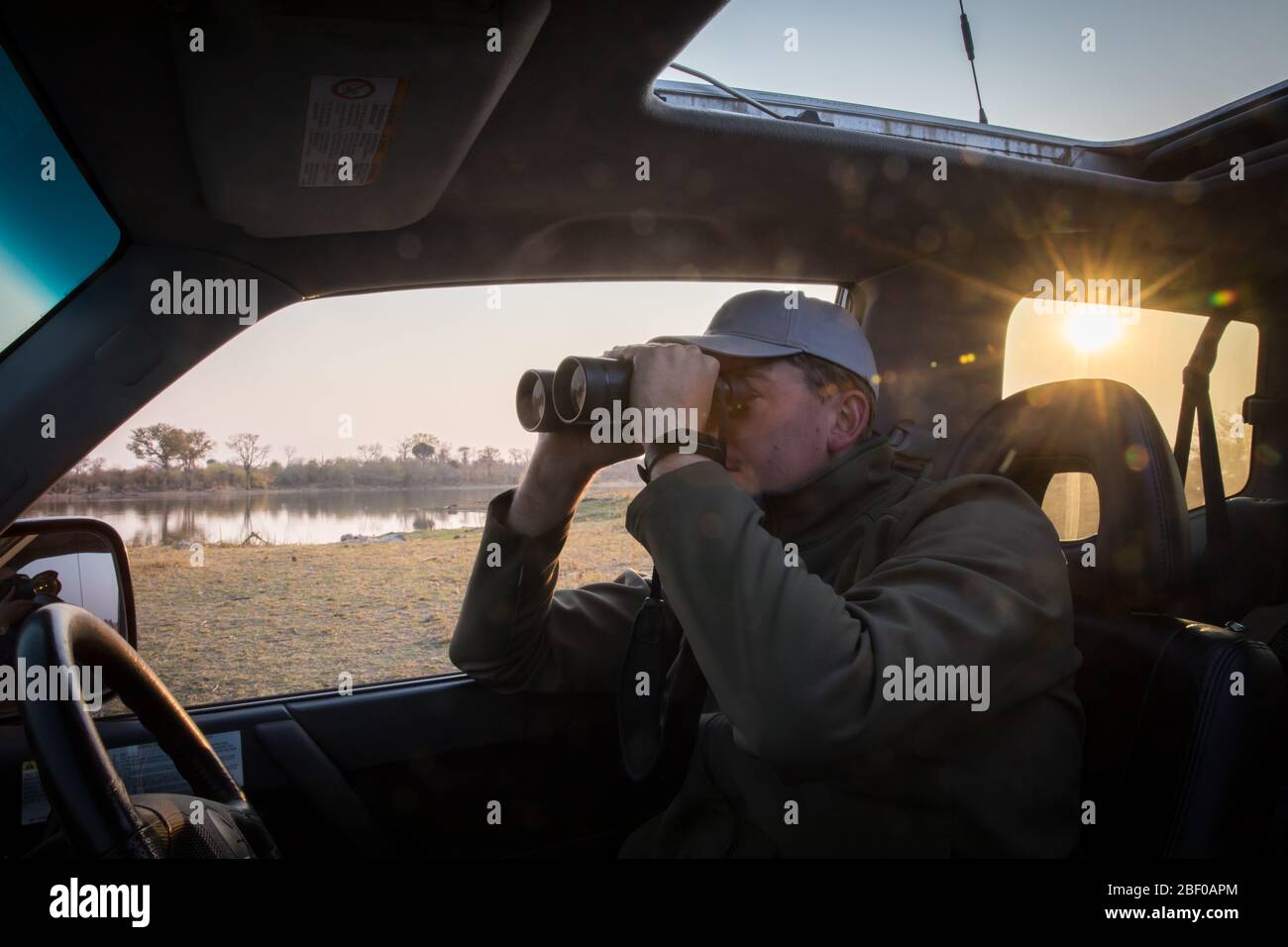 Touristen genießen eine Selbstfahrt-Safari im Hwange National Park, Matabeleland North, Simbabwe. Stockfoto