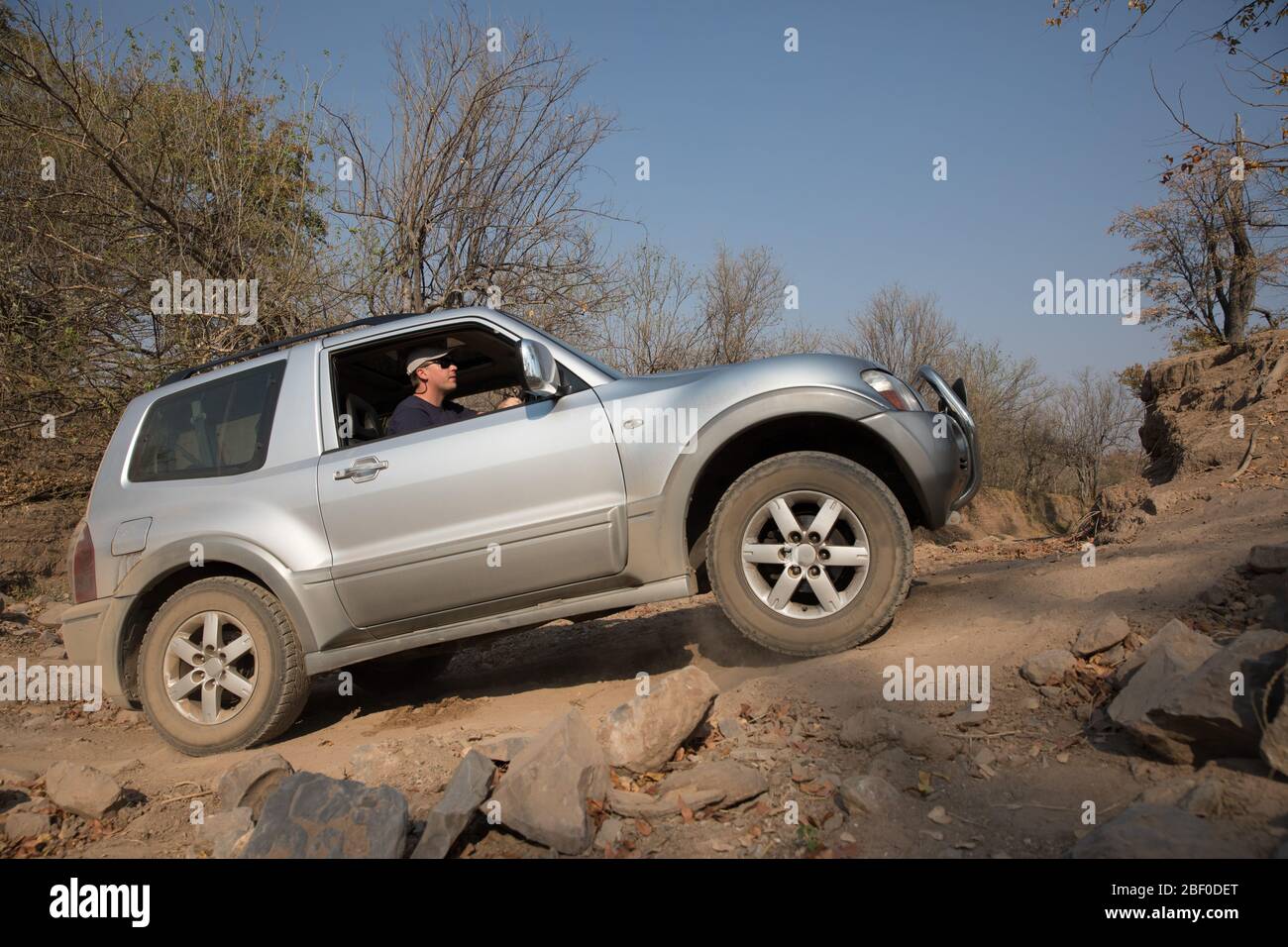 Touristen genießen eine Selbstfahrfahrt sfari in Hwange National Park, Matabeleland North, Simbabwe. Stockfoto