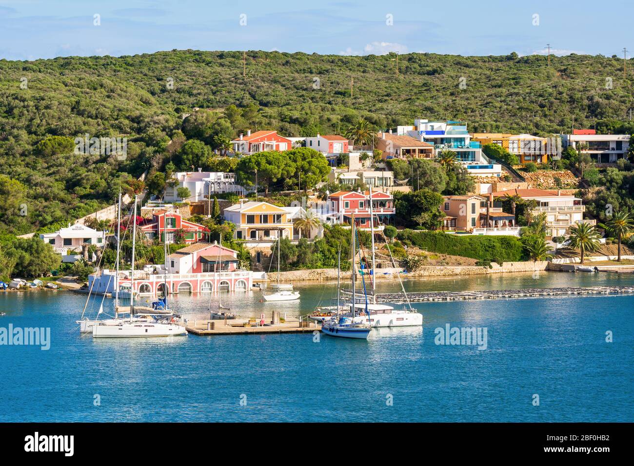 Mahon, Hauptstadt von Menorca in Spanien, Blick auf die natürliche und einzigartige Bucht Stockfoto