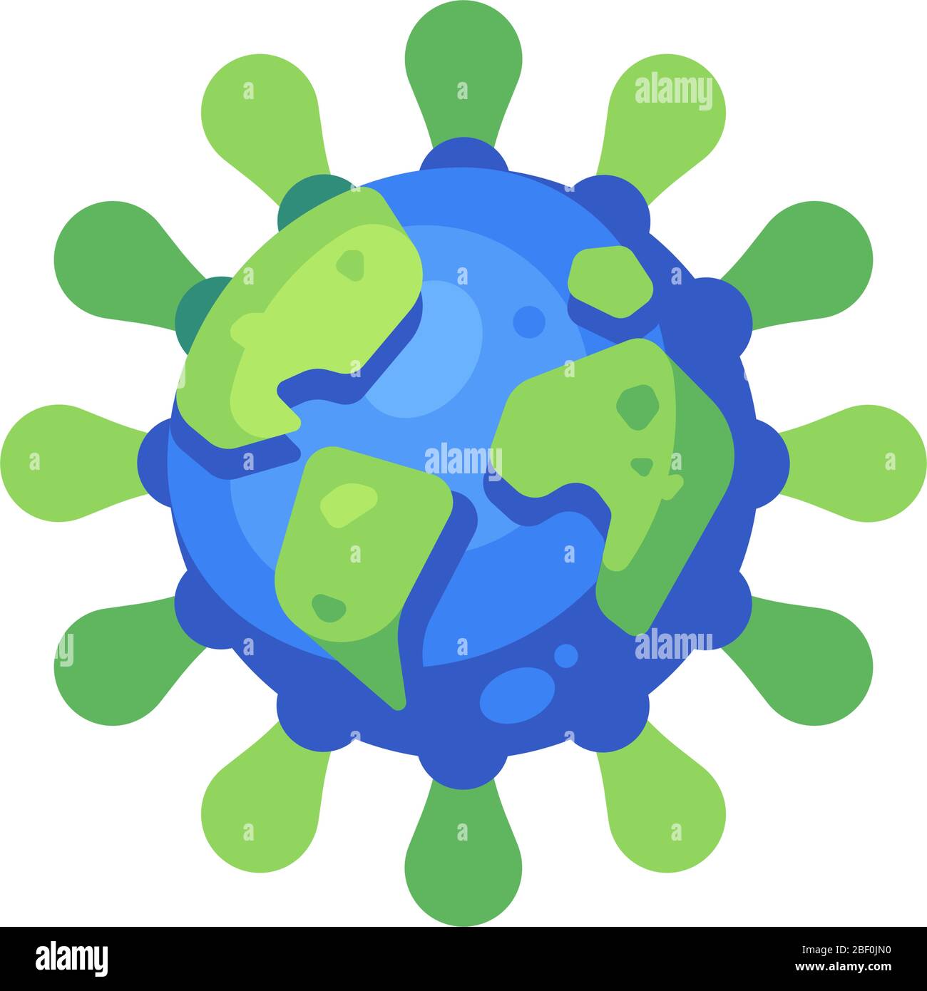 Erde infiziert durch Coronavirus flat Icon. SARS-CoV-2 neuartige Darstellung des globalen Coronavirus-Pandemievektors Stock Vektor