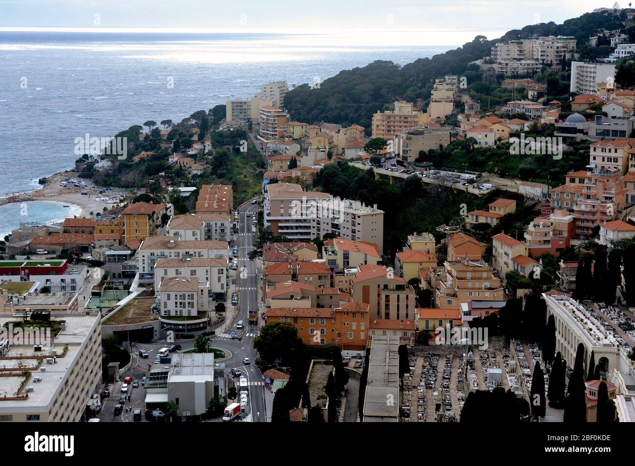 Luftaufnahme von Monaco aus den Höhen des exotischen Gartens Stockfoto