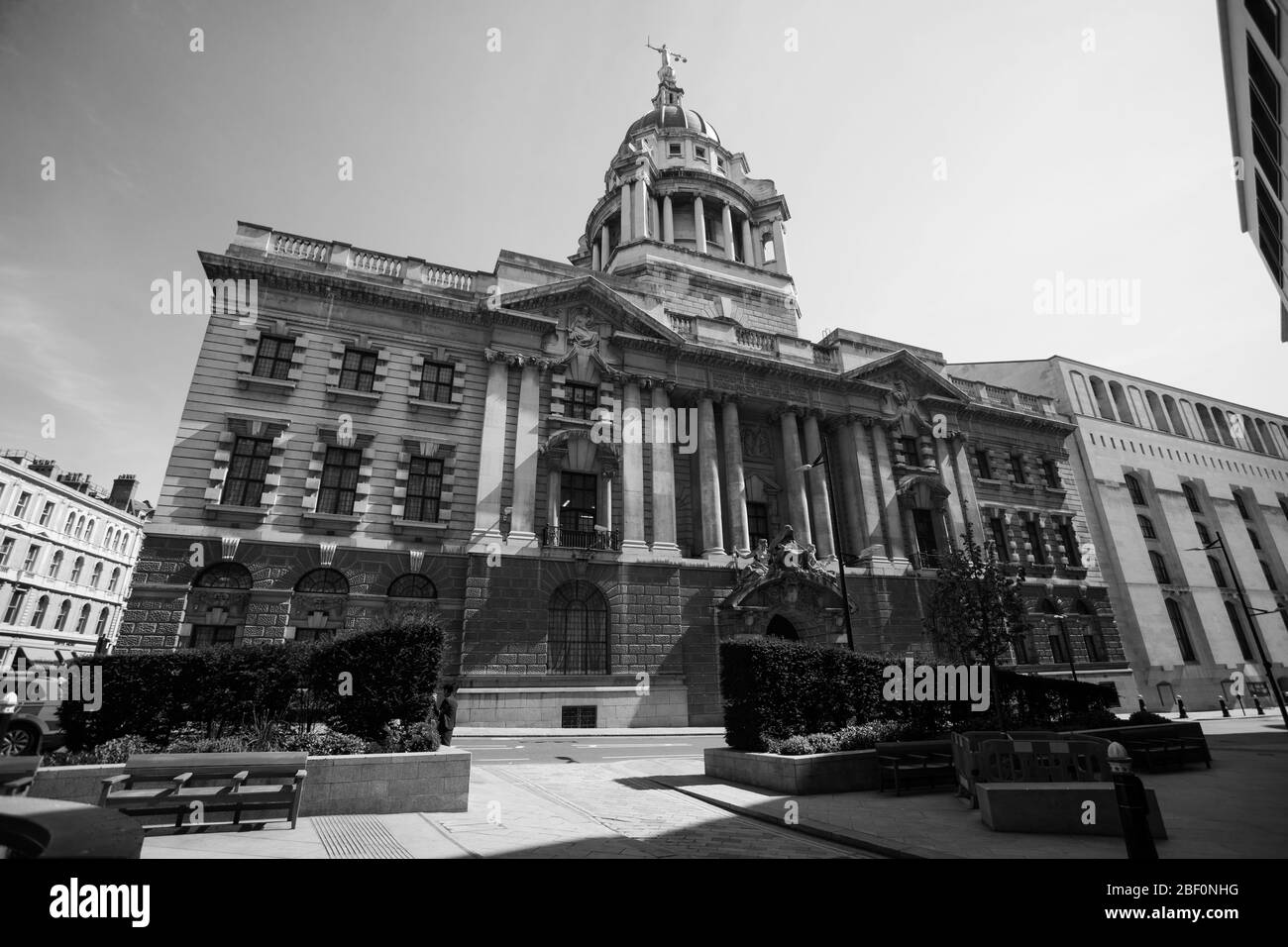 Old Bailey GV Allgemeine Ansicht in schwarz-weiß, London, England, Großbritannien Stockfoto