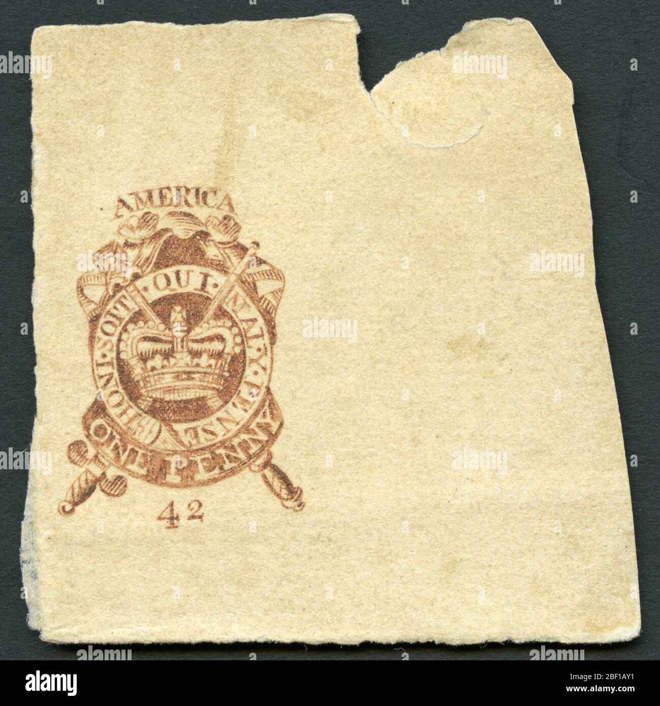 1p Stamp Act von 1765 Proof. Der Sieg Großbritanniens im Siebenjährigen Krieg (1756-1763) führte zur völligen Niederlage Frankreichs und Spaniens als Kolonialmächte in Nordamerika. Stockfoto 1p Stamp Act von 1765 Proof. Der Sieg Großbritanniens im Siebenjährigen Krieg (1756-1763) führte zur völligen Niederlage Frankreichs und Spaniens als Kolonialmächte in Nordamerika. Stockfoto
