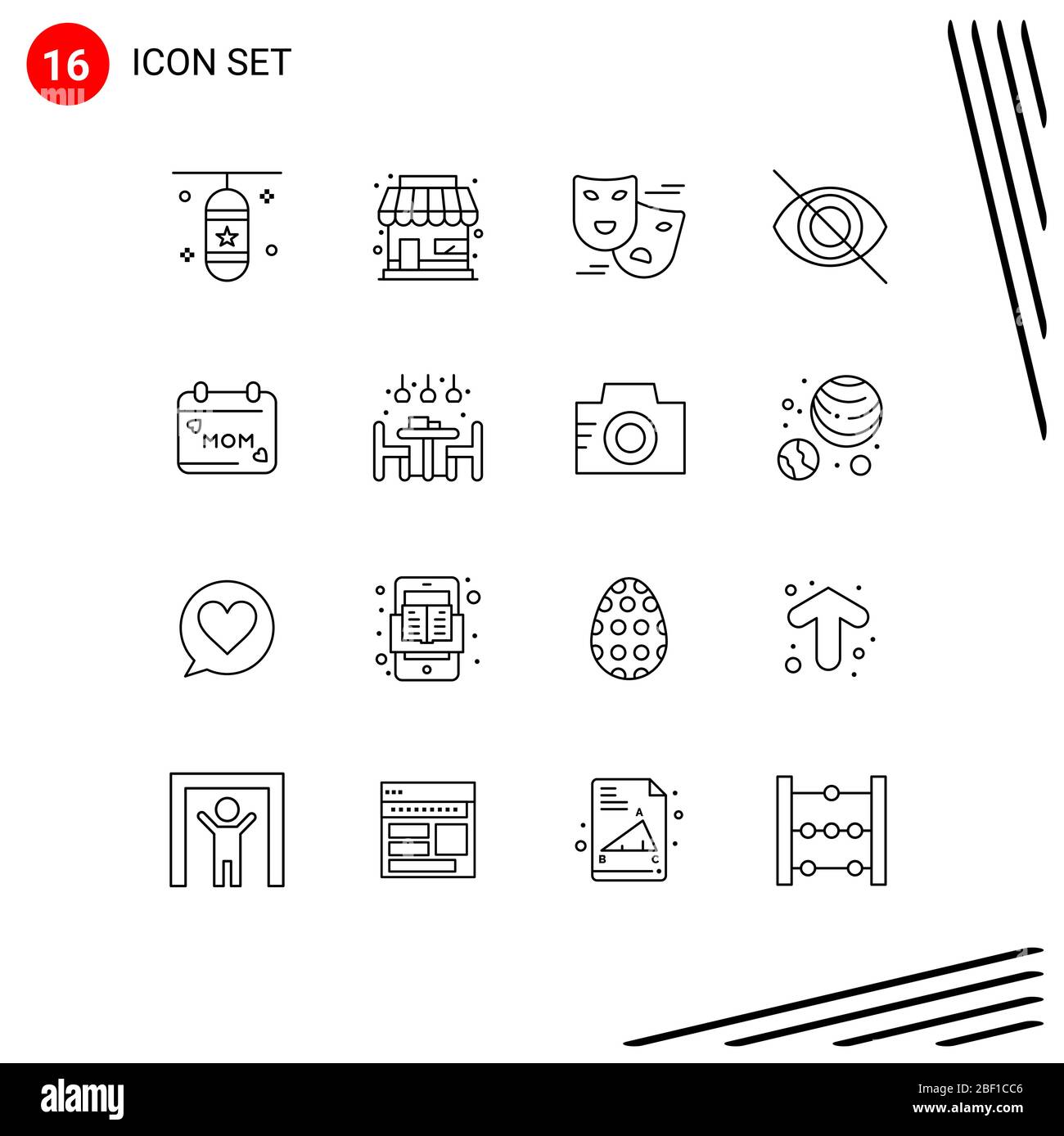 Modernes Set von 16 Konturen Piktogramm des Tages, verstecken, Geschäft, Auge, Masken editierbare Vektor Design-Elemente Stock Vektor