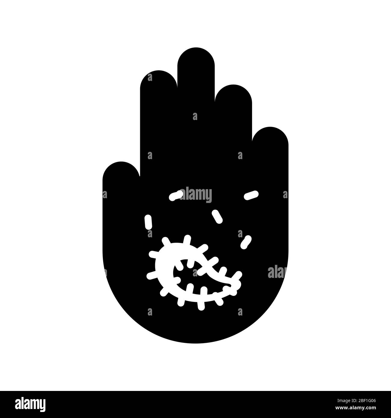 Handsymbol mit Mikrobe, Bakteriendarstellung. Hygienekonzept. vektor Stock Vektor