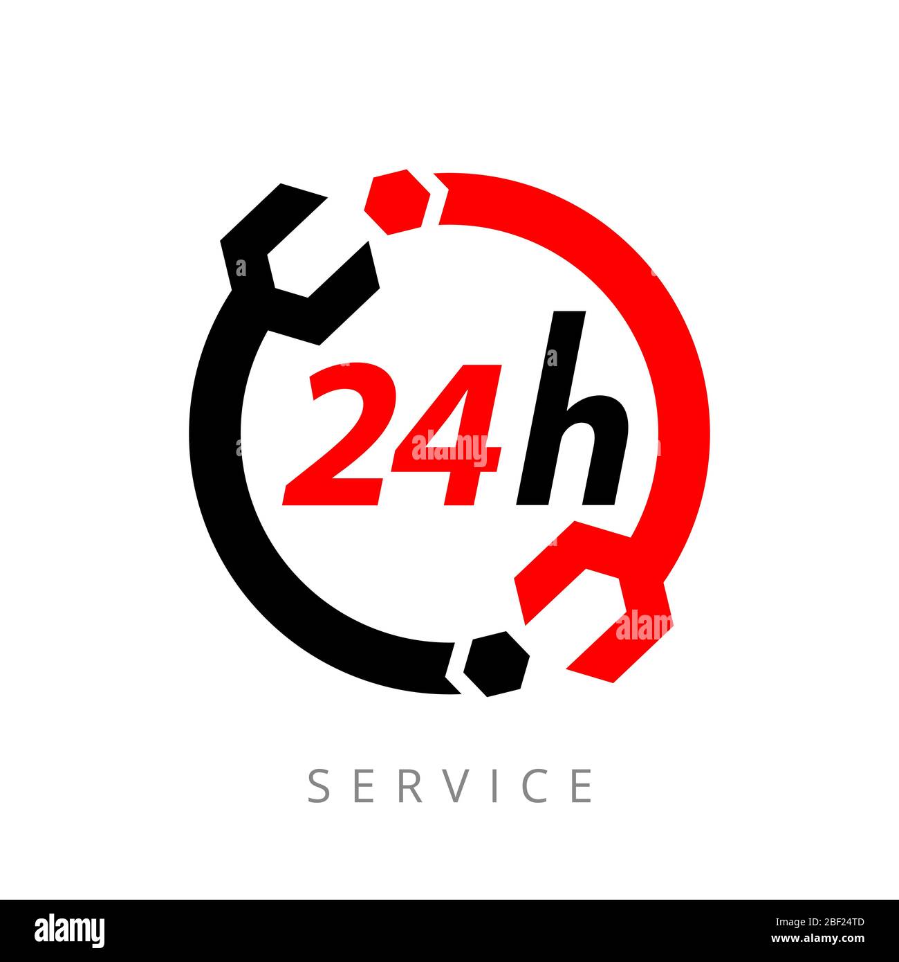Das Schild ist 24 Stunden am Tag und 7 Tage die Woche auf weißem Hintergrund geöffnet. Isoliertes Objekt Stock Vektor
