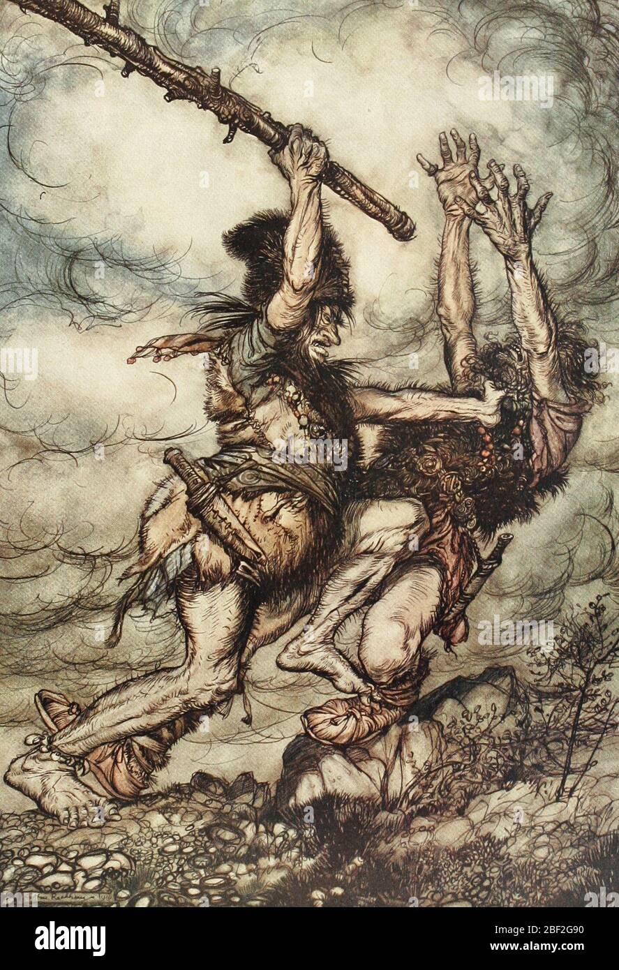 Fafner tötet Fasolt aus dem Rheingold den Ring der Nibelung Stockfoto