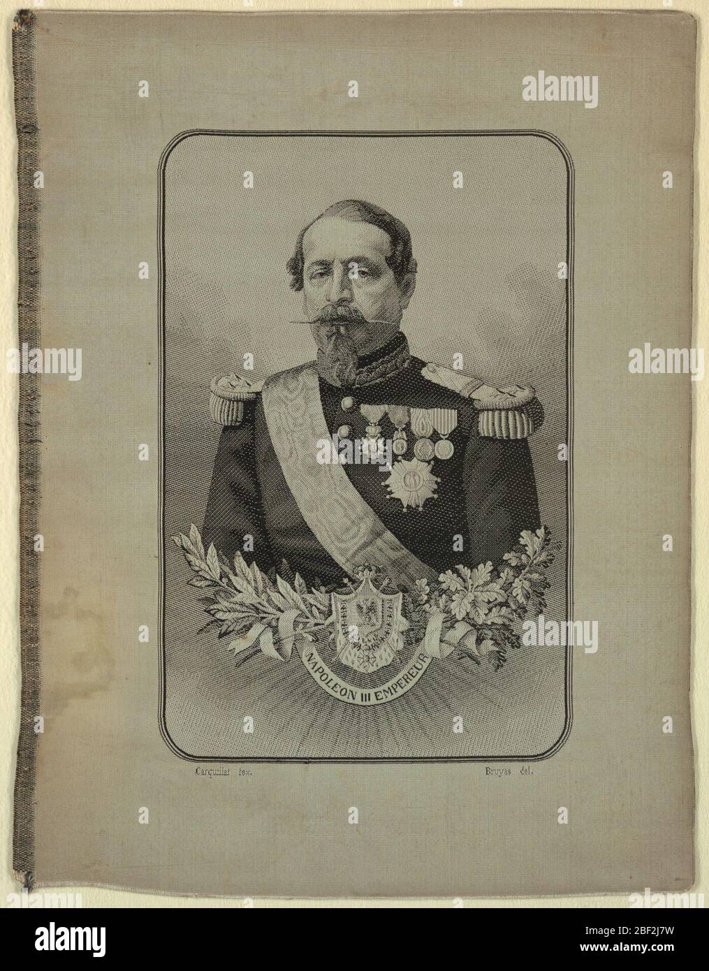 Napoleon III Schwarz-weiß Jacquard gewebtes Porträt von Napoleon III.. Stockfoto