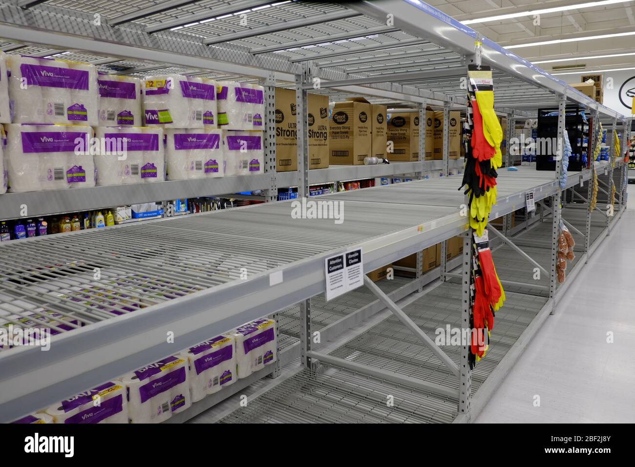 Leere Supermarktregale während der Covid-19-Pandemie Stockfoto