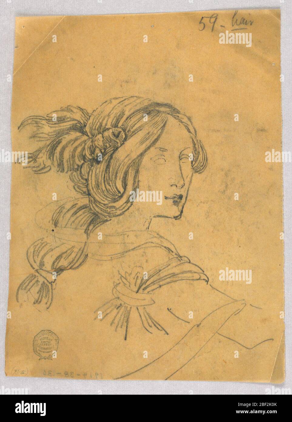 Studie von Frauen Kopf und Schultern. Studie für das Haar, lose gebunden getan. Rücken von ihren Schultern gesehen; der Kopf drehte sich über die Schulter nach rechts. Stockfoto