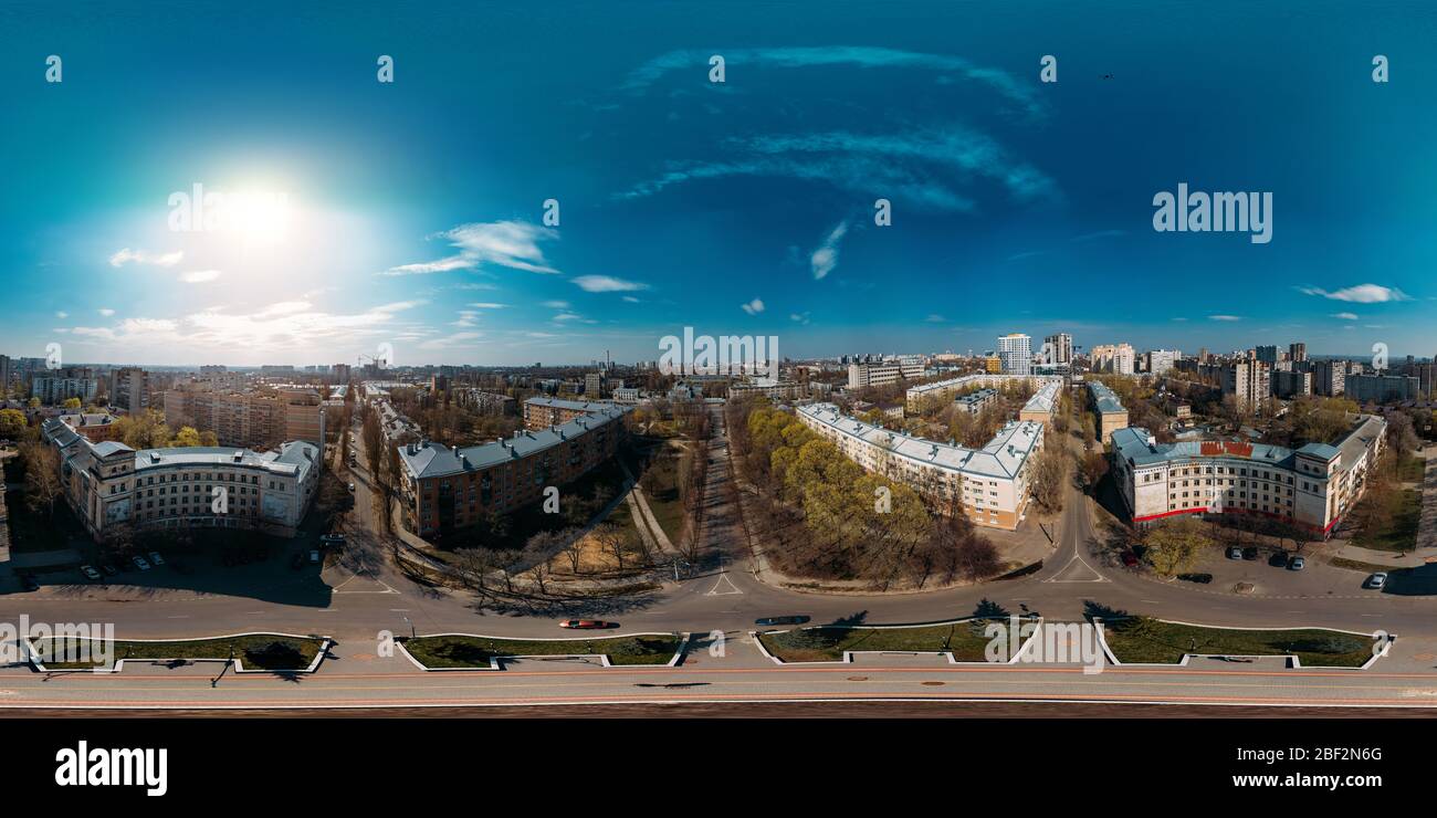 Luftbild 360 Grad sphärisches Panorama von Woronesch Innenstadt von Drohne aufgenommen Stockfoto