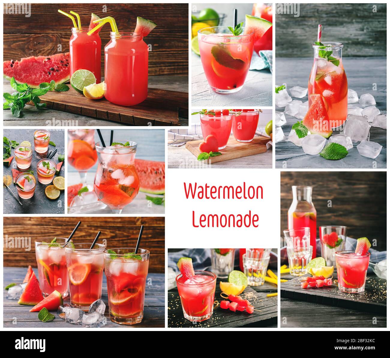 Collage aus Fotos mit frischer Wassermelone Limonade Stockfoto