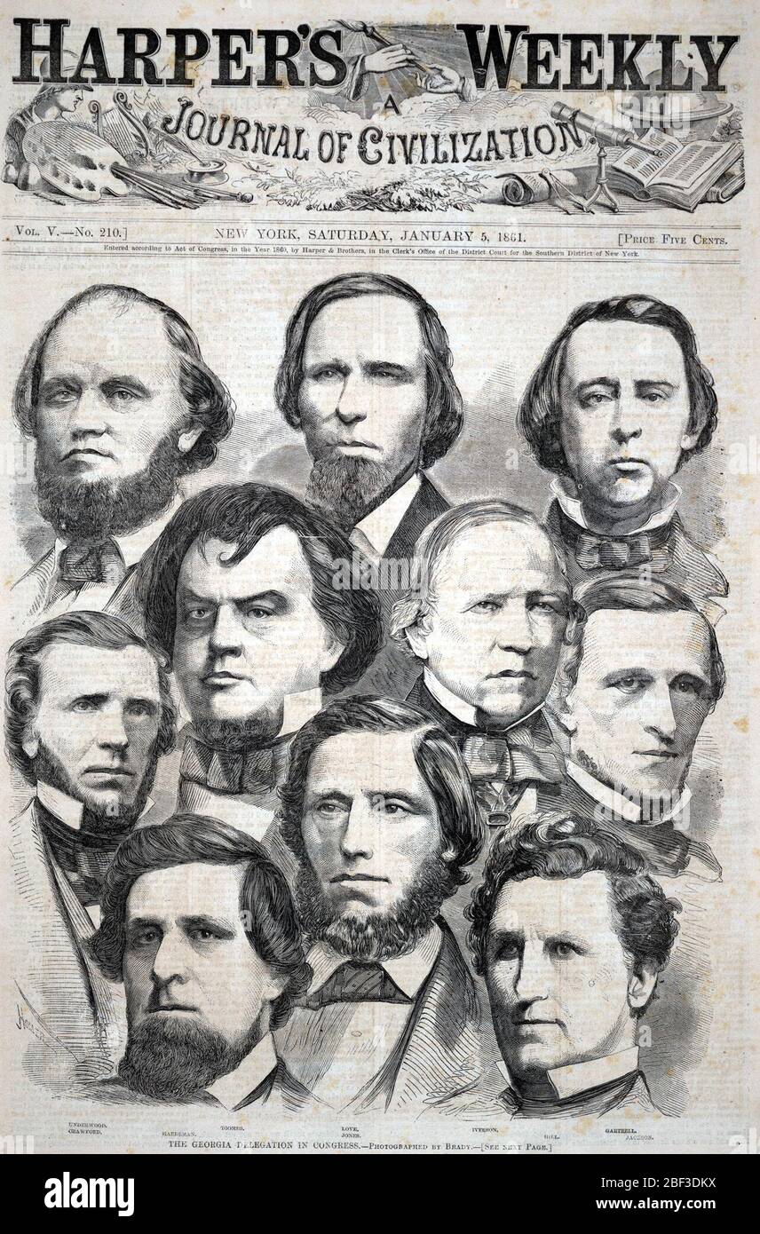 Die Georgia Delegation im Kongress fotografiert von Brady von Harpers Weekly 5. Januar 1861. Stockfoto